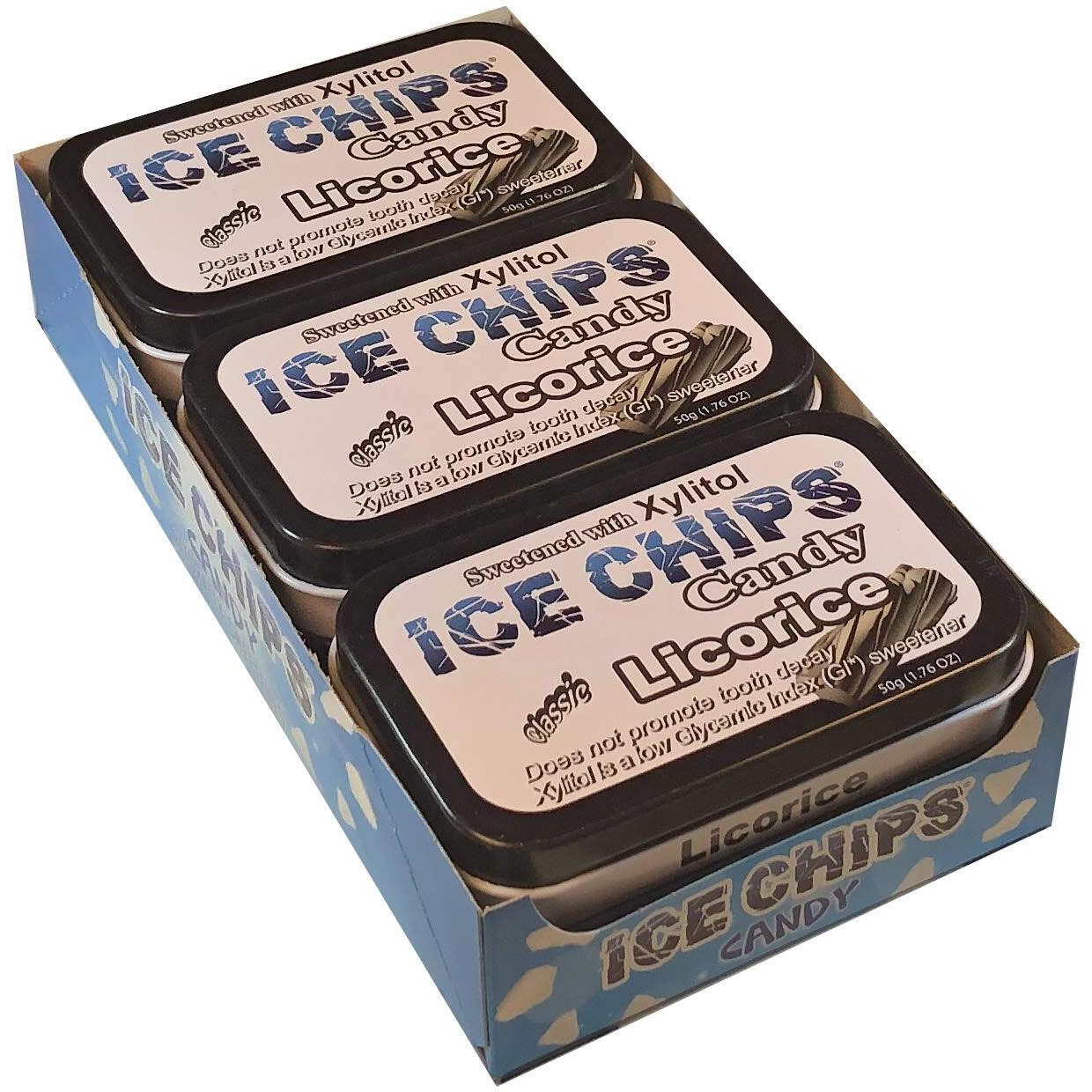 Ice Chips Xylitol Candy Tins (Licorice, 6 Pack) Low Carb, Gluten Free - Includes Band As Shown