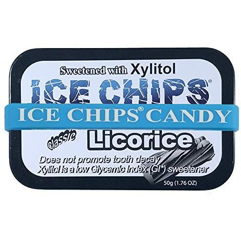 Ice Chips Xylitol Candy Tins (Licorice, 6 Pack) Low Carb, Gluten Free - Includes Band As Shown