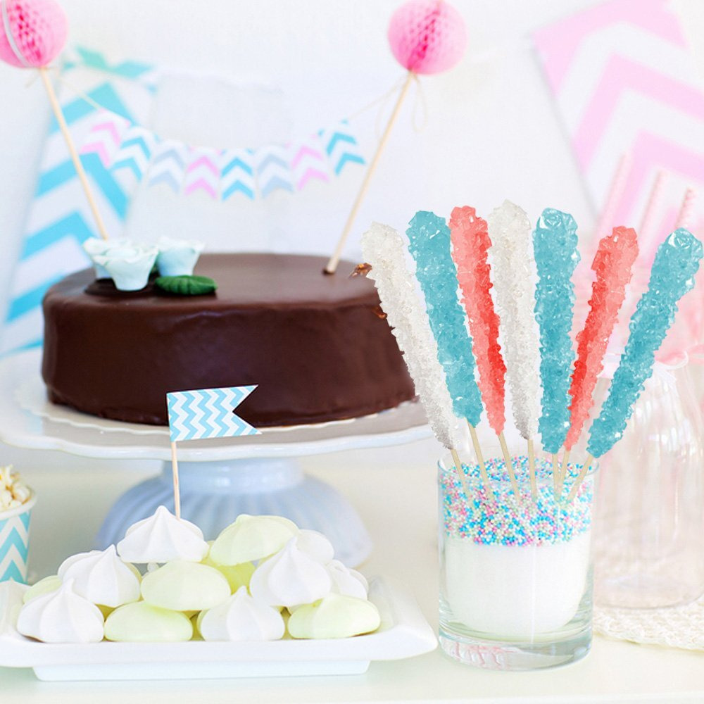 Extra Large Rock Candy Sticks 48 Light Blue Cotton Candy Lollipop - Individually Wrapped - Espeez Rock Candy Sticks For Candy Buffet, Birthdays, Weddings, Receptions, Bridal And Baby Showers