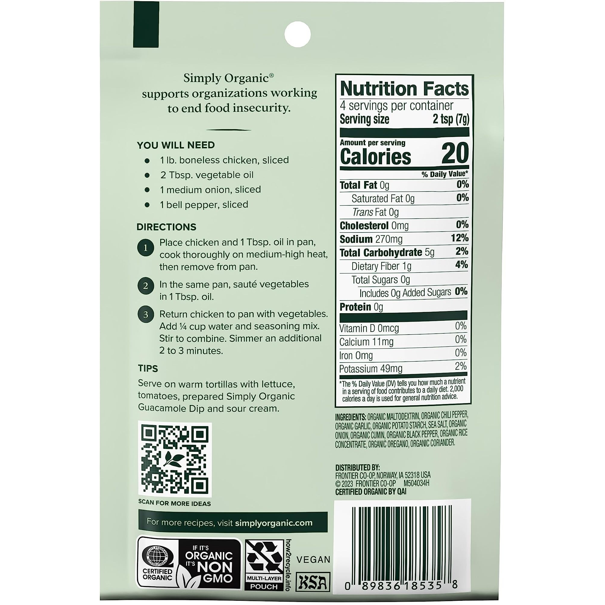 Simply Organic Fajita Seasoning, Certified Organic | 1 Oz | Pack Of 3