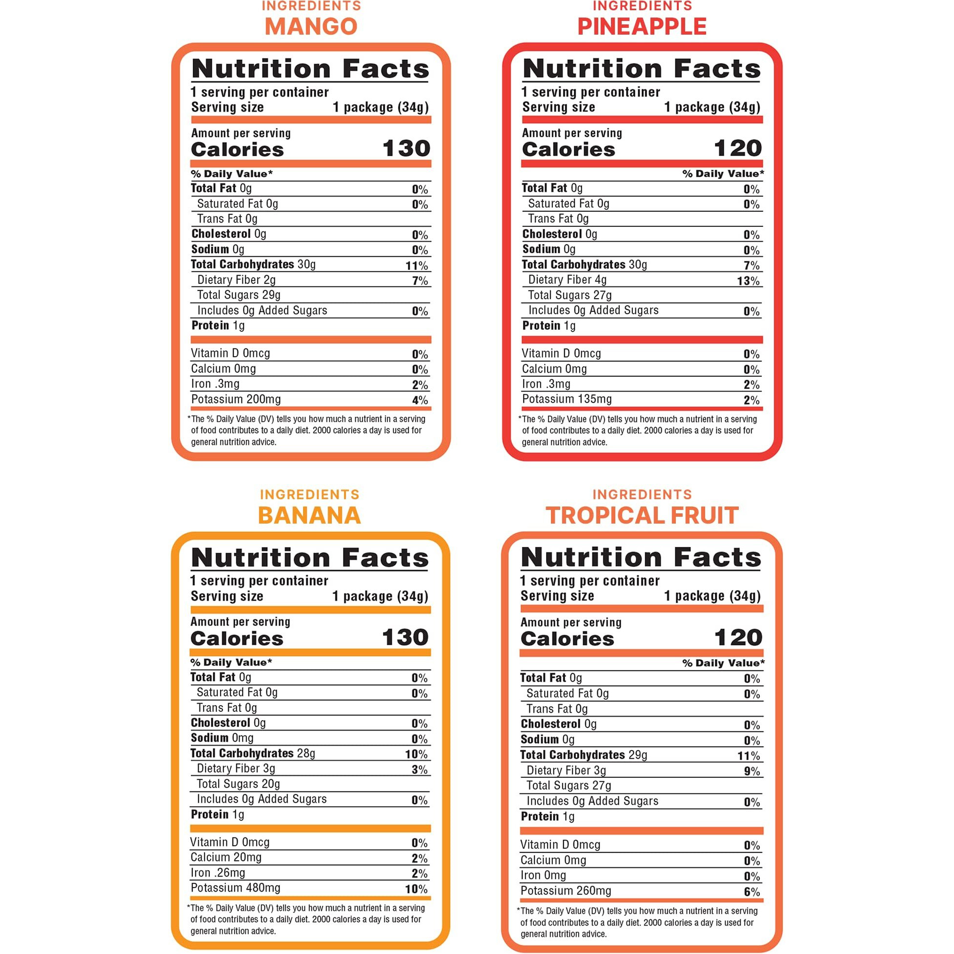 Nature's Turn Freeze-Dried Fruit Snacks, Mixed Tropical (Mango, Pineapple, Banana) Fruit Crisps, Pack Of 4 (1.2 Oz Each)