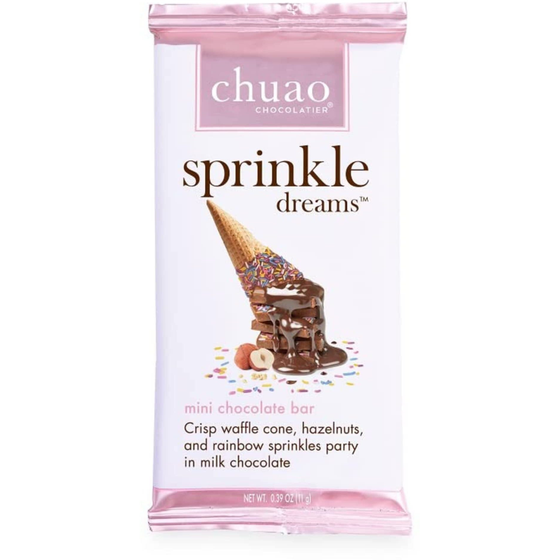 Chuao Chocolatier Sprinkle Dreams Milk Chocolate Mini Bars | Gourmet Chocolate Artisan European No Preservatives | For Gift Baskets, Christmas, Valentines Day, Gifts For Women, Men, Birthday, Thank You, Care Package | 24 Pack