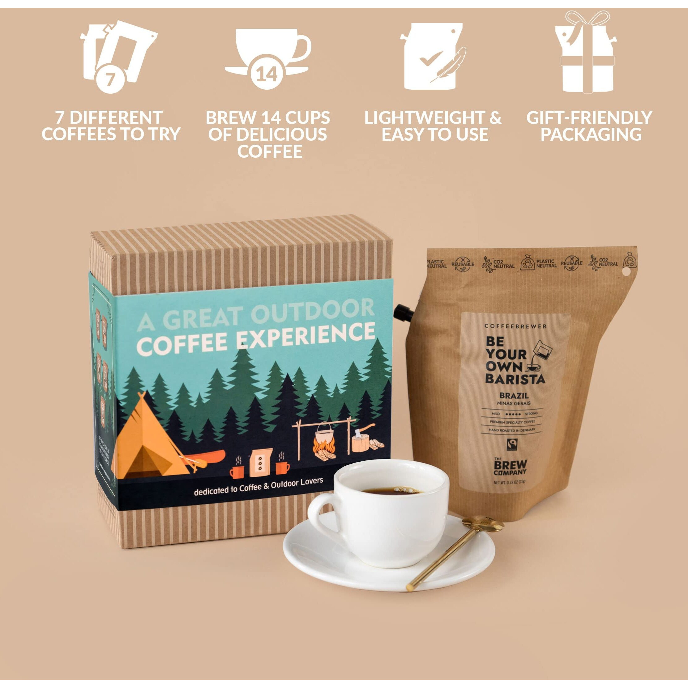 Gourmet Outdoor Coffee Gift Set For Men & Women - 7 World's Finest Single Origin Specialty & Organic Coffees In Innovative Brewers | Sampler Box For Coffee Lover To Brew & Enjoy Anytime, Anywhere