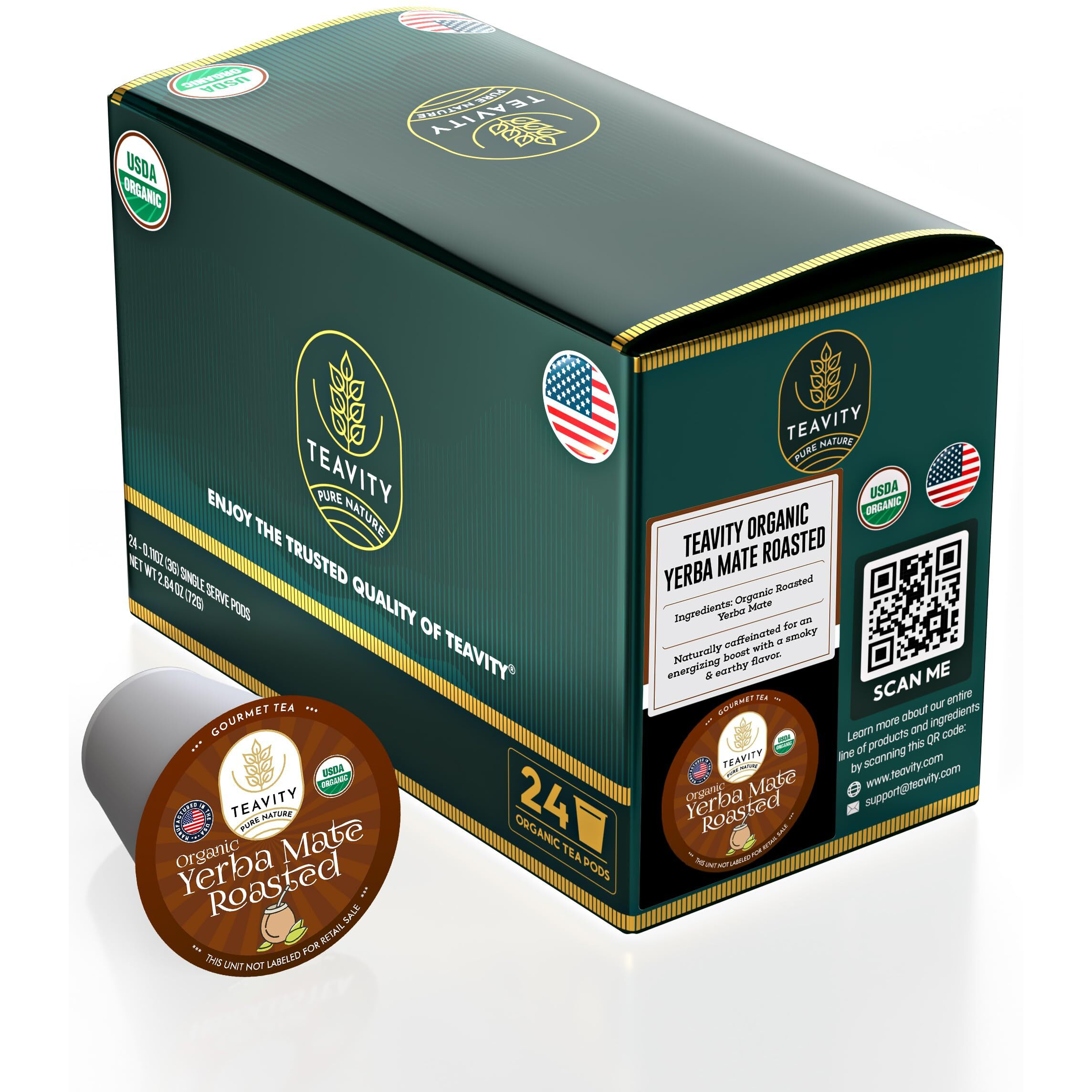 Organic Yerba Roasted Mate Tea Pods For Keurig By Teavity (24 Tea Pods)