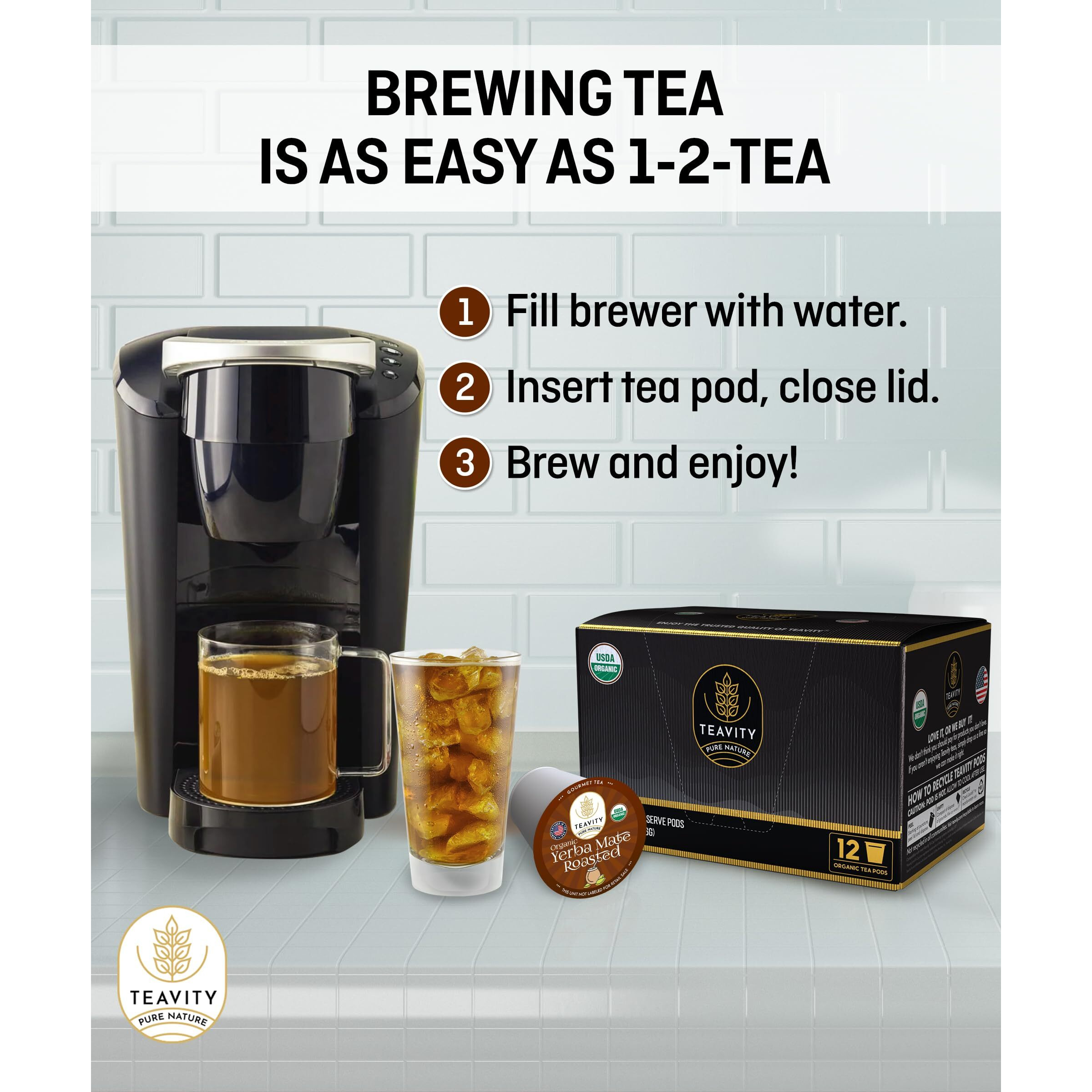 Organic Yerba Roasted Mate Tea Pods For Keurig By Teavity (24 Tea Pods)