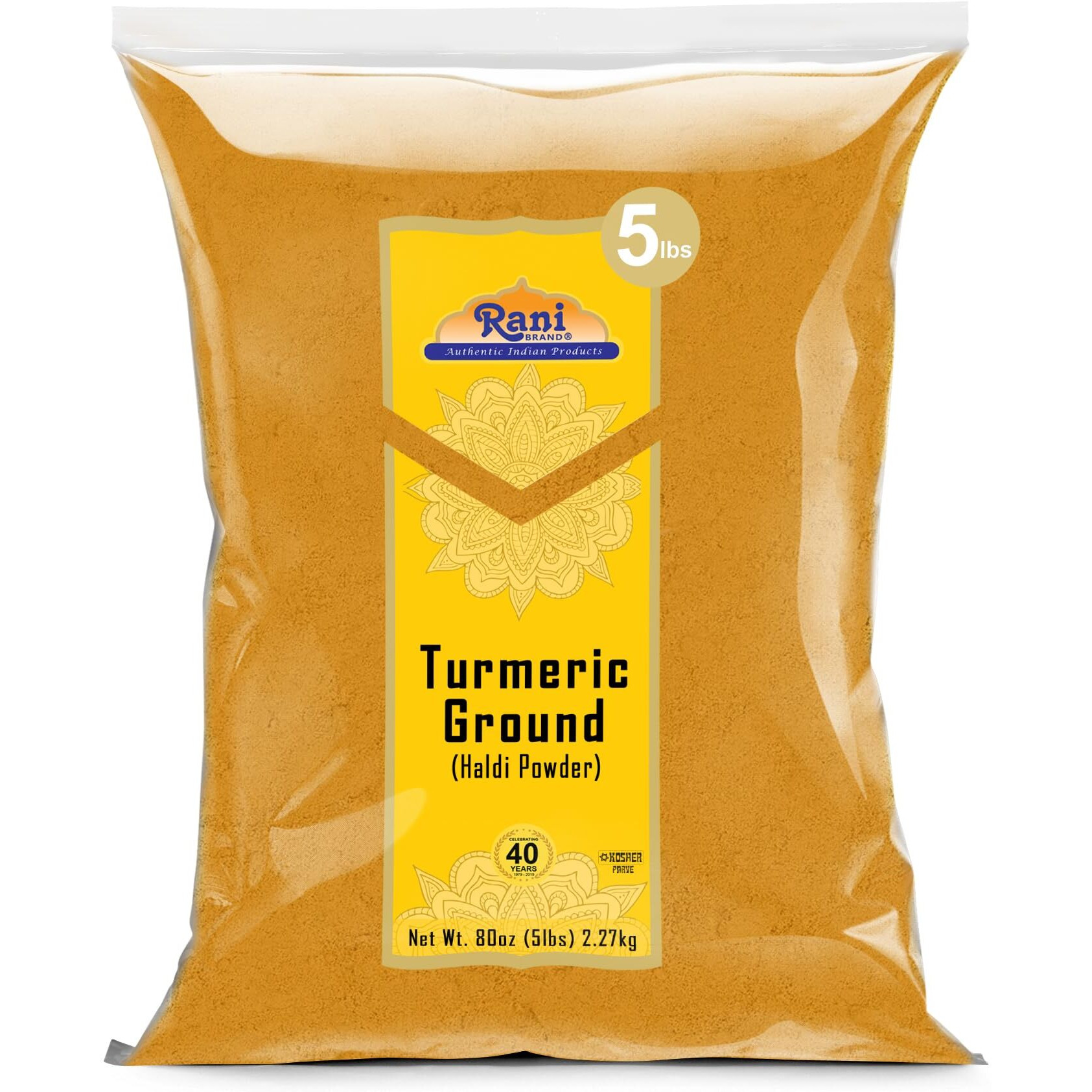 Rani Turmeric (Haldi) Root Powder Spice, (High Curcumin Content) 80Oz (5Lbs) 2.27Kg Bulk ~ All Natural | 100% Pure, Salt Free | Vegan | Gluten Friendly | Non-Gmo | Kosher | Indian Origin