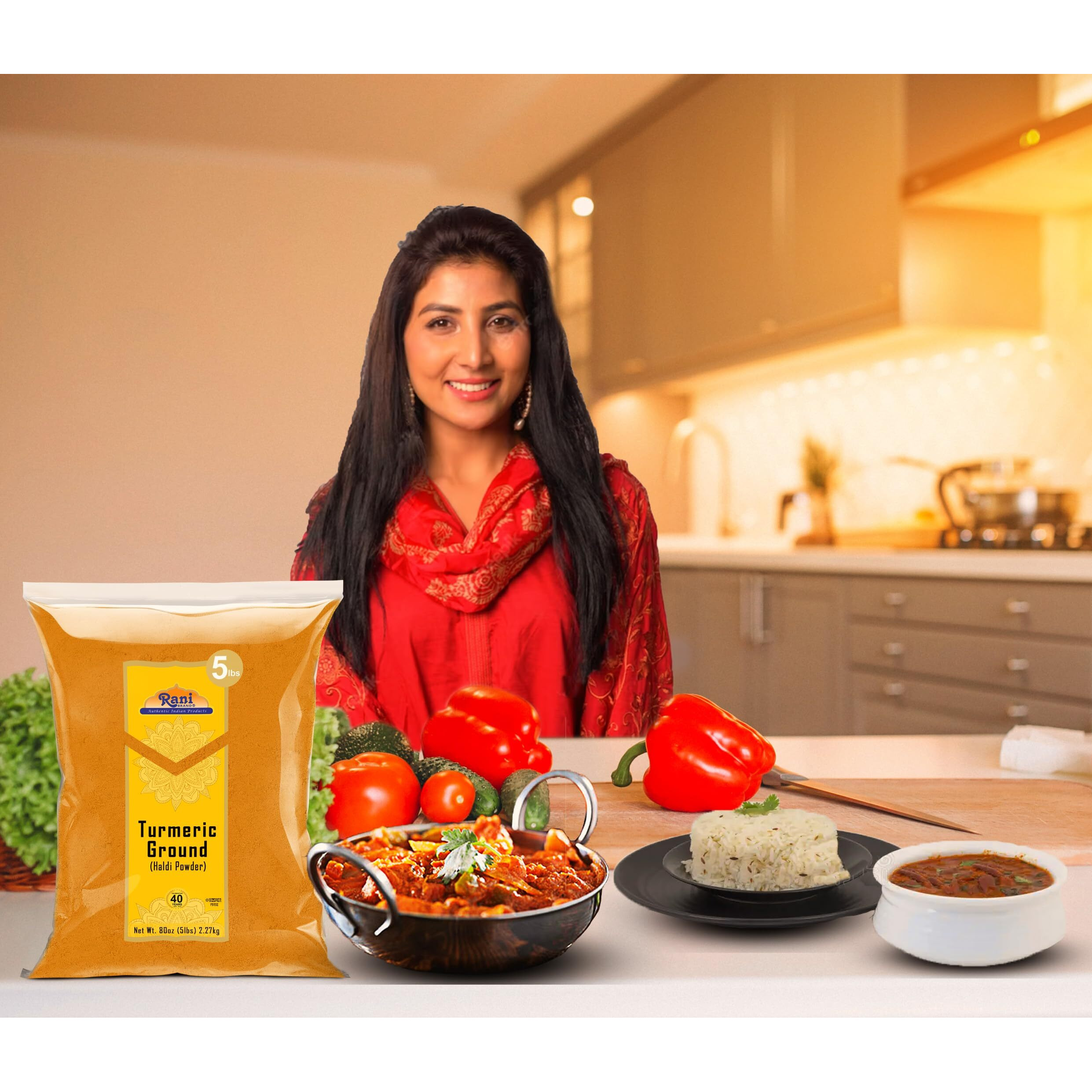 Rani Turmeric (Haldi) Root Powder Spice, (High Curcumin Content) 80Oz (5Lbs) 2.27Kg Bulk ~ All Natural | 100% Pure, Salt Free | Vegan | Gluten Friendly | Non-Gmo | Kosher | Indian Origin
