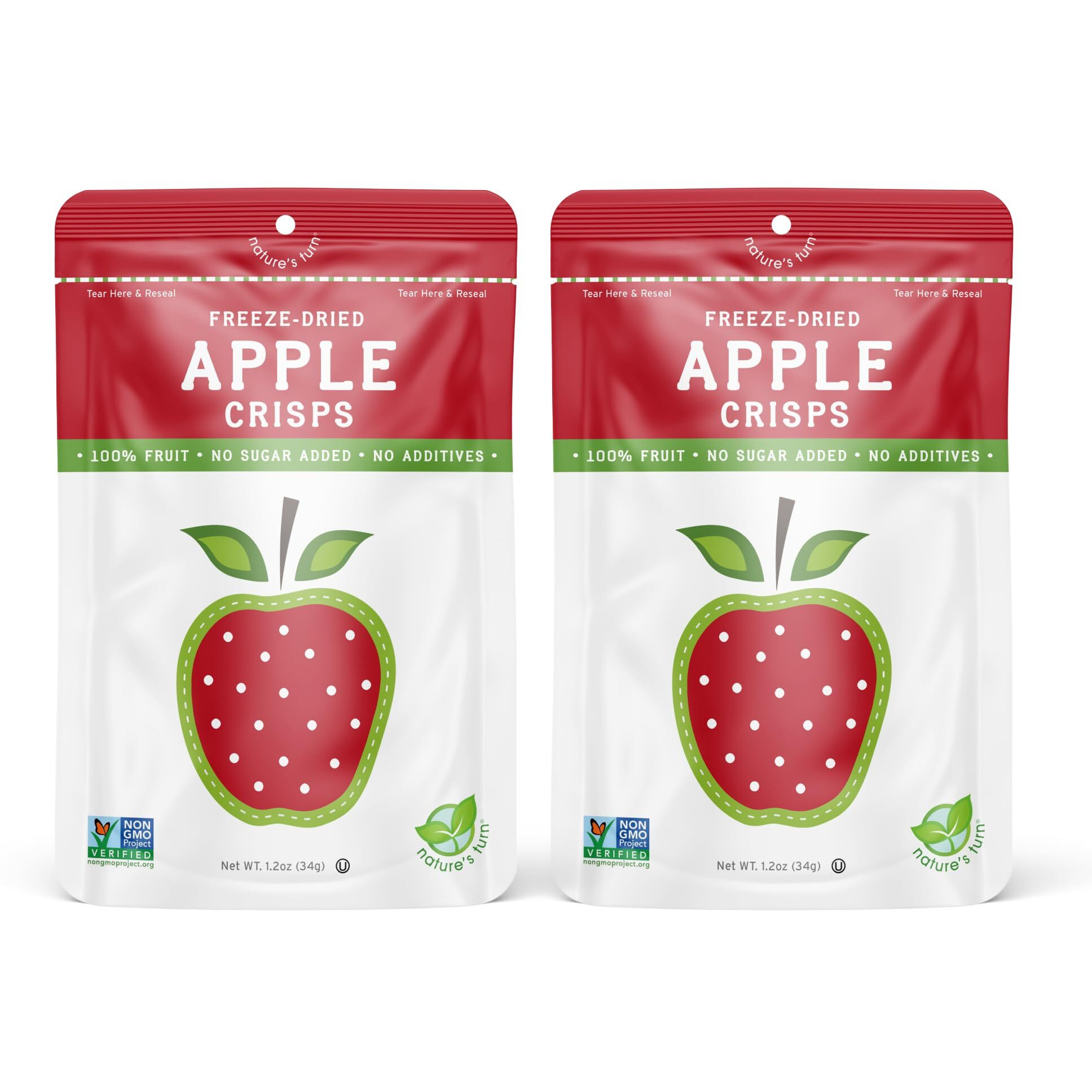 Natures Turn Freeze-Dried Fruit Snacks, Apple Crisps, Pack Of 2 (1.2 Oz Each)