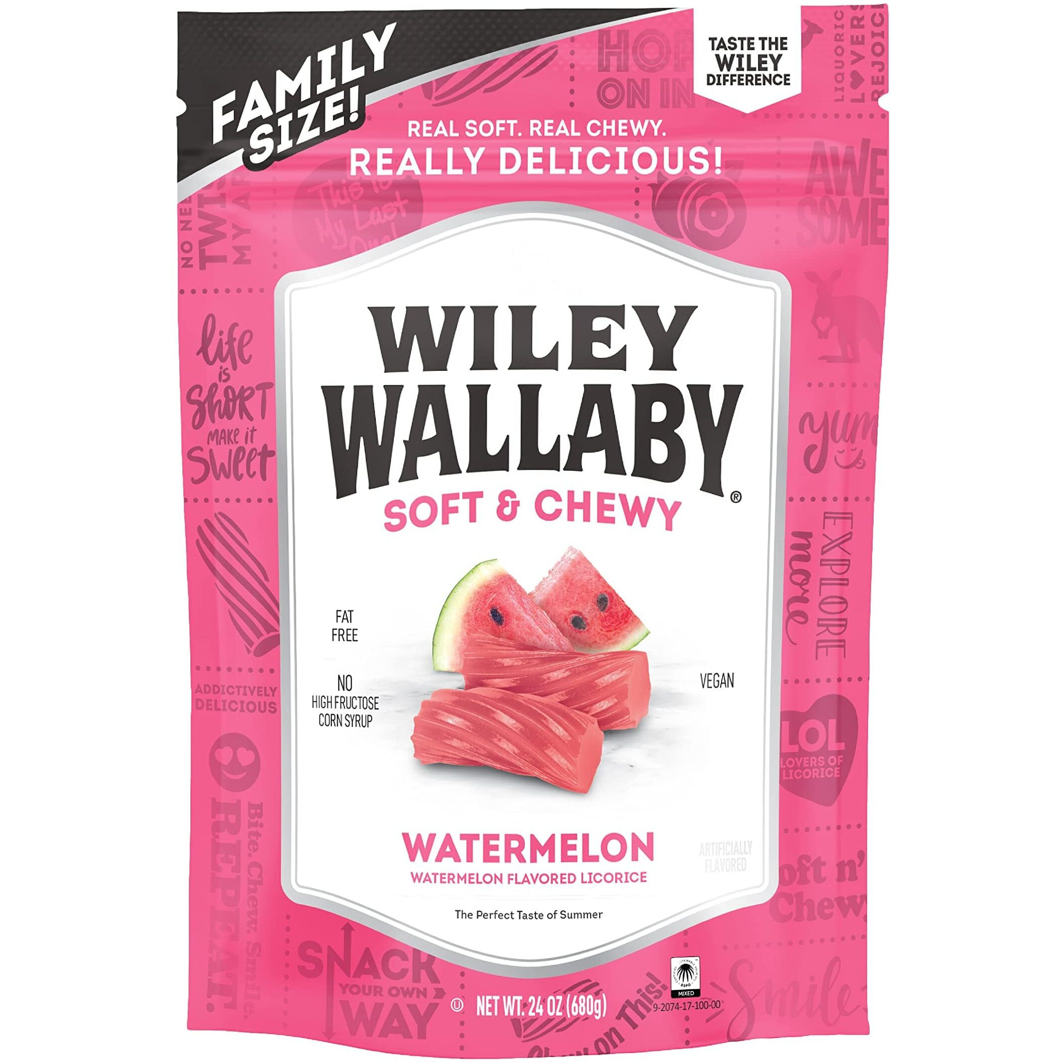 Wiley Wallaby Licorice 24 Ounce Classic Gourmet Soft & Chewy Australian Watermelon Licorice Candy Twists, 1 Pack