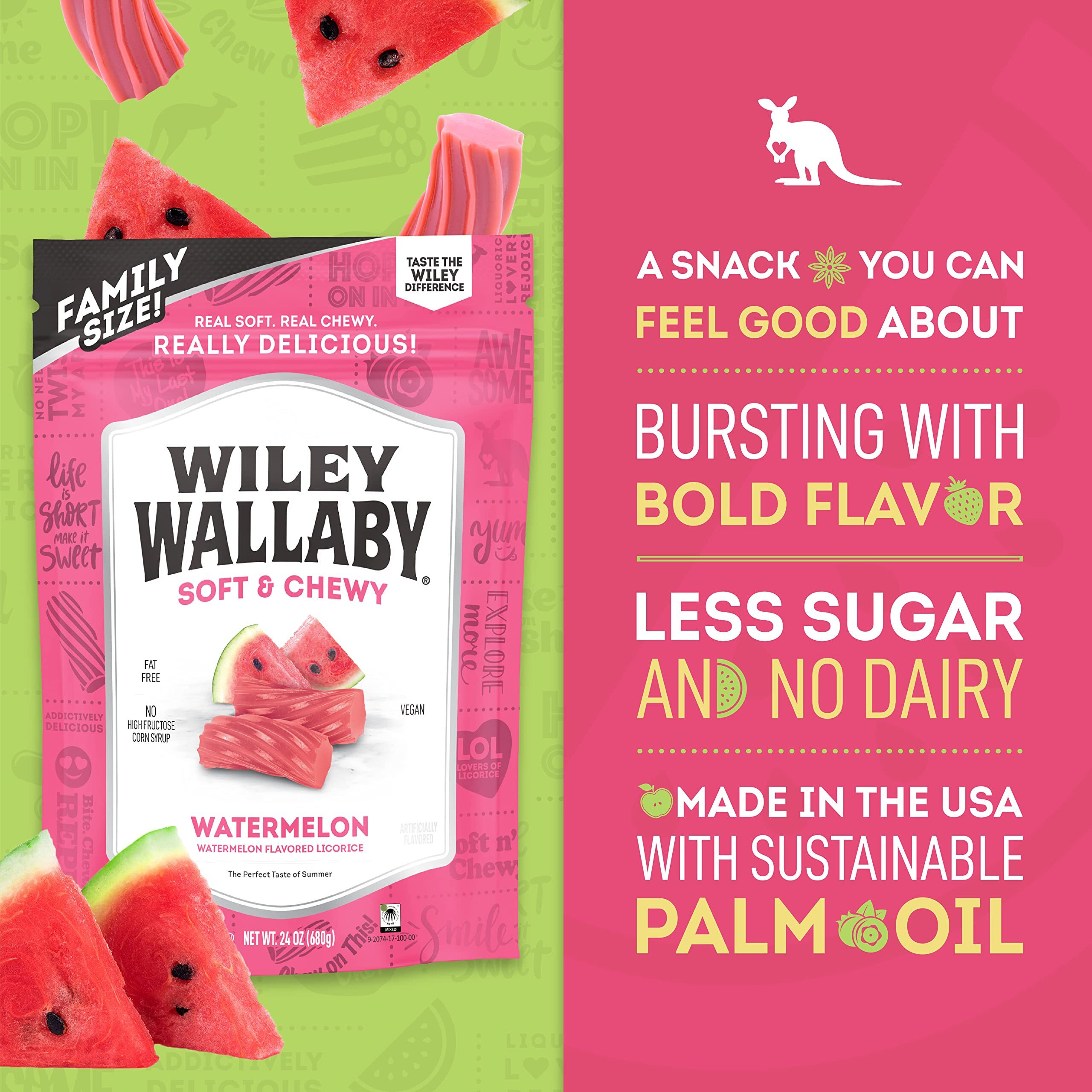 Wiley Wallaby Licorice 24 Ounce Classic Gourmet Soft & Chewy Australian Watermelon Licorice Candy Twists, 1 Pack