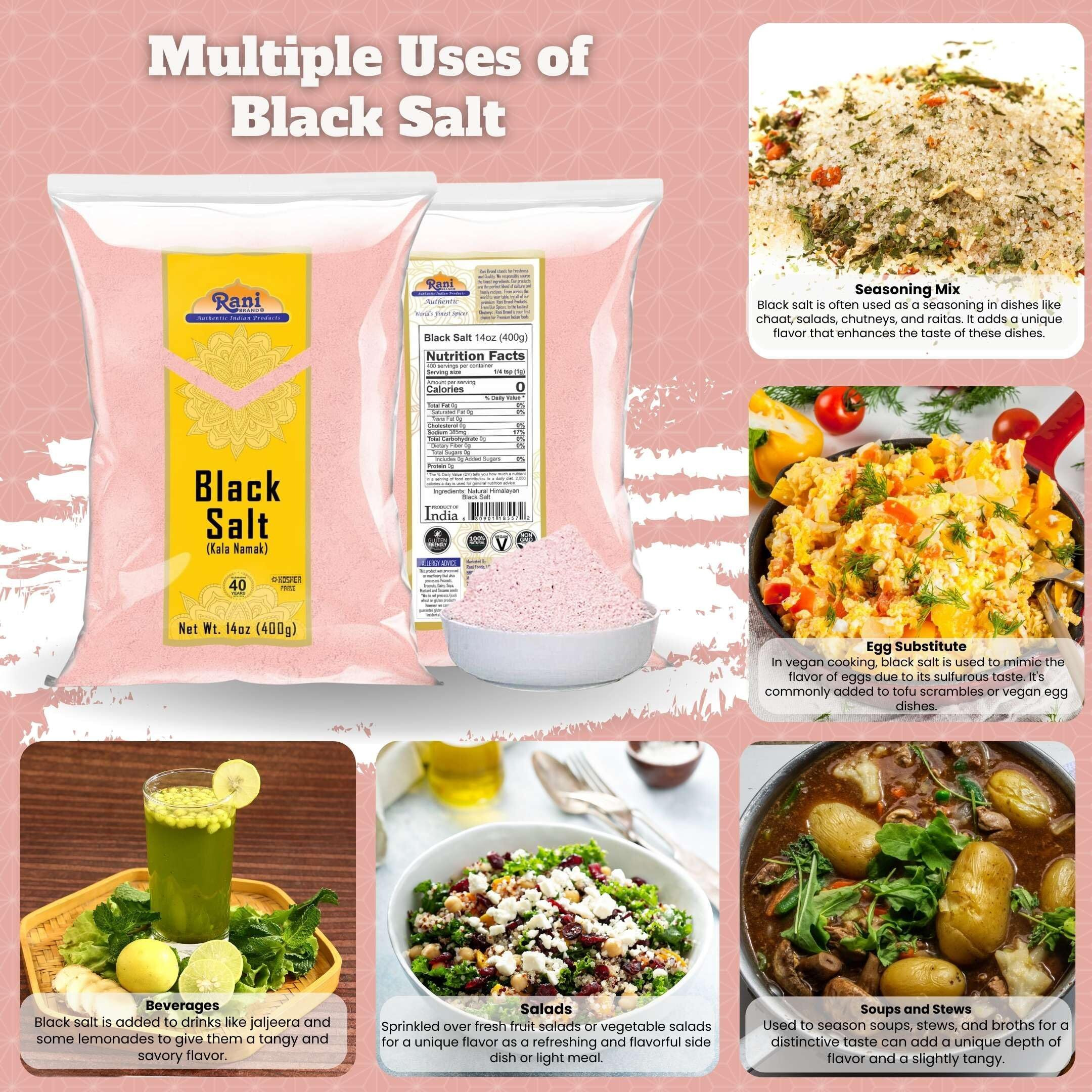 Rani Black Salt Powder (Kala Namak) Mineral 14Oz (400G) ~ Unrefined, Pure And Natural | Vegan | Gluten Friendly | Non-Gmo | Indian Origin | Perfect For Tofu Scramble