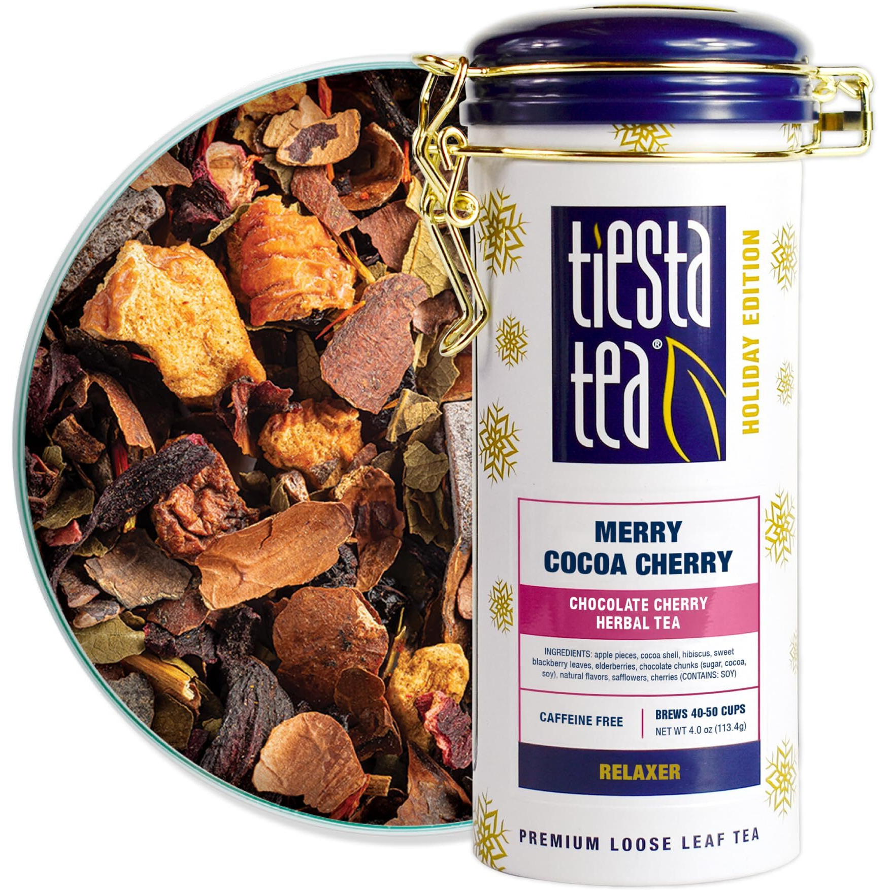 Tiesta Tea - Merry Cocoa Cherry | Chocolate Cherry Herbal Tea | Premium Loose Leaf Tea Blend | Non Caffeinated Holiday Teas | Make Hot Or Iced Tea & Brews Up To 50 Cups - 4 Ounce Refillable Tin