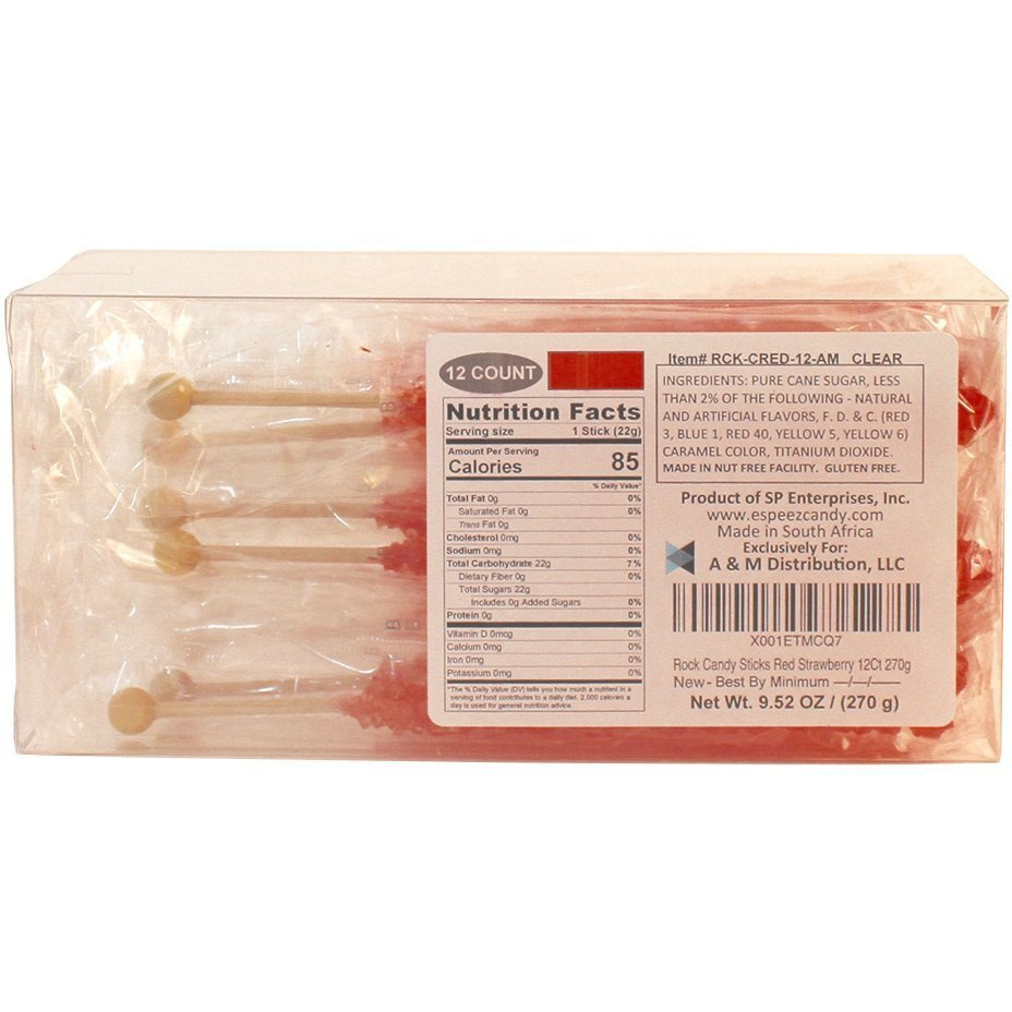 Extra Large Rock Candy Sticks 12 Strawberry Lollipop - Red Rock Candy Sticks - Individually Wrapped - Espeez Rock Candy Sticks For Candy Buffet, Birthdays, Weddings, Receptions And Baby Shower