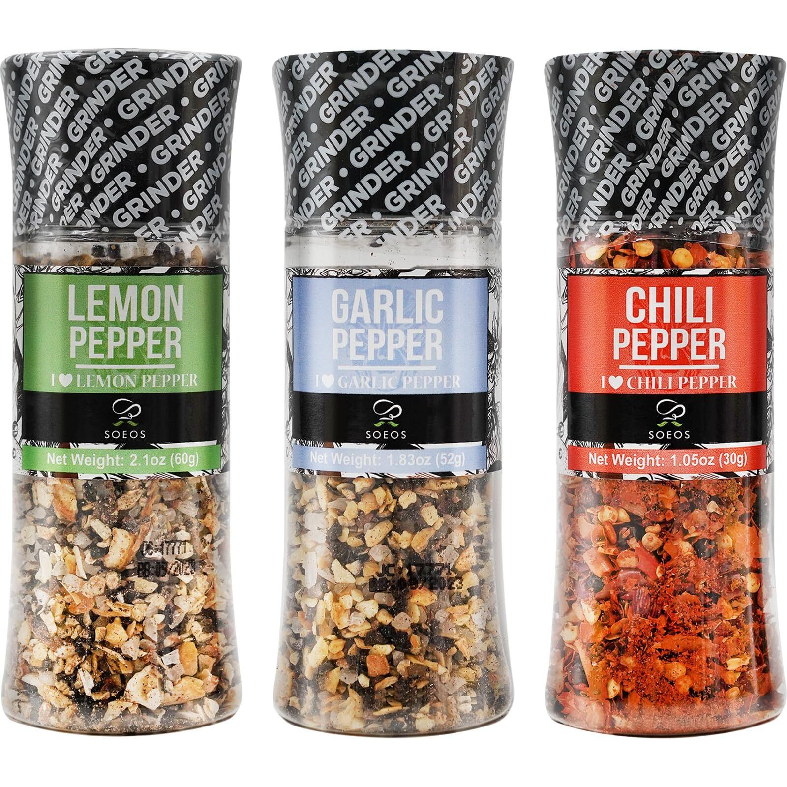 Soeos Spice Seasoning Set Of 3, 4.98Oz(142G), With Integrated Grinders, Salt And Pepper Grinder Set, Pure And Fresh Perfect For Bbq Seasoning Gift Set, Grilling Spice, Herb, Spice & Seasoning Gifts