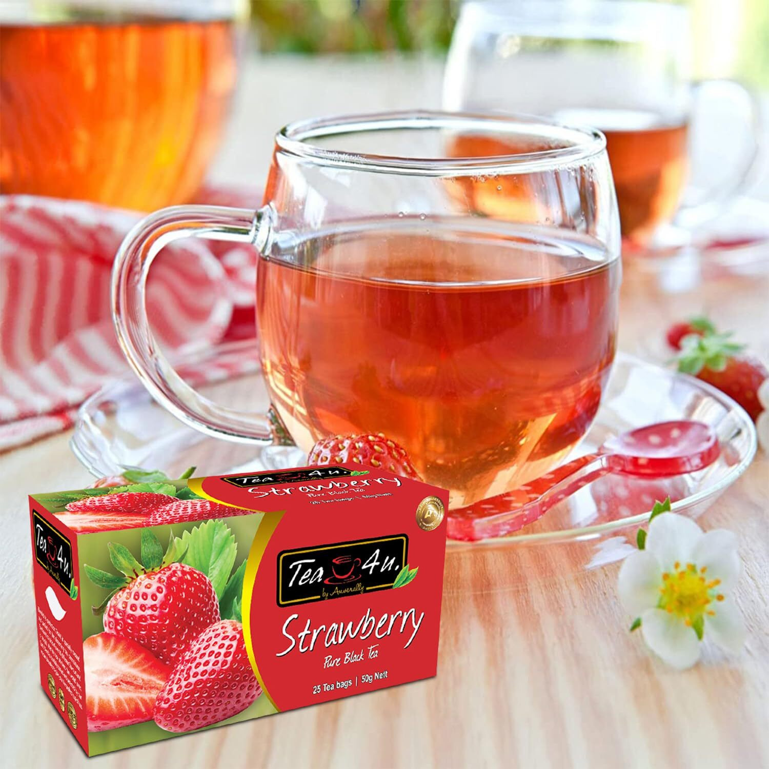 Tea4U Flavored Black Ceylon Teabags - Strawberry | Ideal Quality From Sri Lanka's Finest Leaves And Expertly Blended - 25 Count