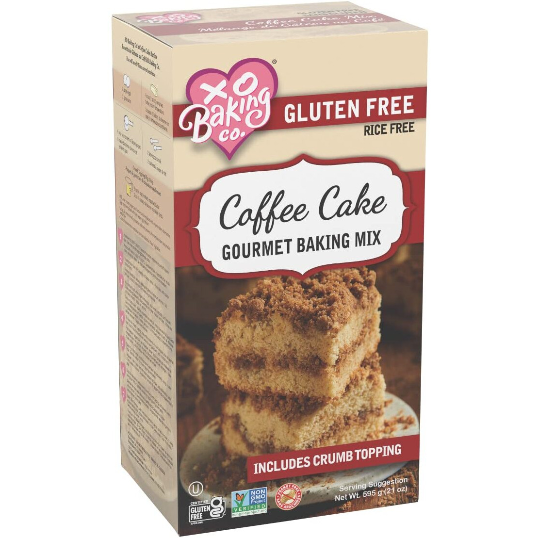 Xo Baking Co. Gluten Free Coffee Cake Gourmet Baking Mix With Crumb Topping Non-Gmo Kosher Rice Free Soy Free Dairy Free Peanut Free No Preservatives No Artificial Flavors Or Colors, 21Oz