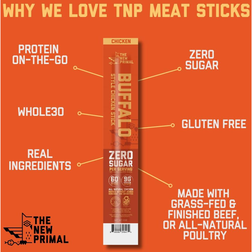 The New Primal Buffalo Chicken Sticks, Keto, Gluten Free Healthy Snacks, Sugar Free Low Carb High Protein, Jerky Meat Stick, 9G Protein, 20 Ct