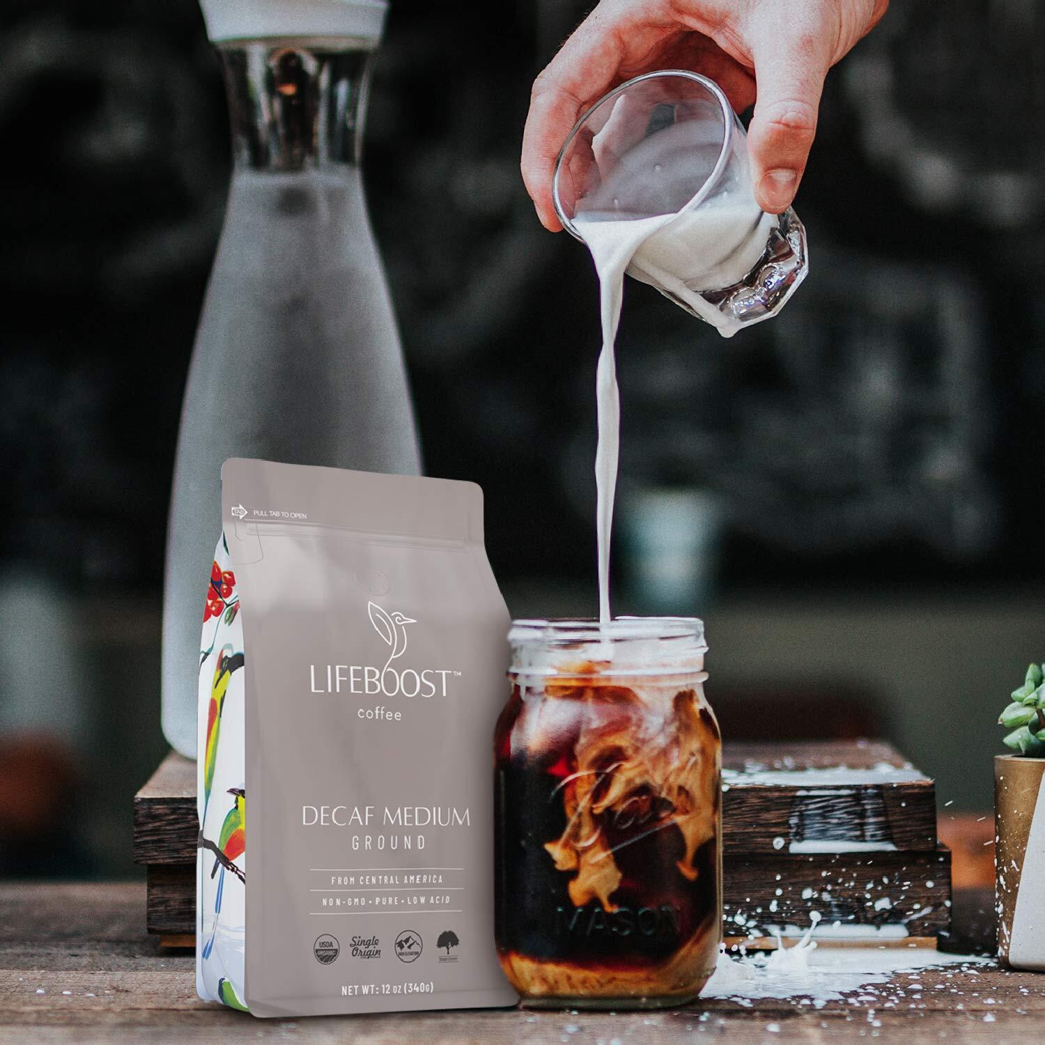 Lifeboost Coffee Medium Roast Swiss Water Decaf Coffee Ground - Low Acid Single Origin Usda Decaf Organic Coffee - Non-Gmo Coffee Third Party Tested For Mycotoxins & Pesticides - 12 Ounces