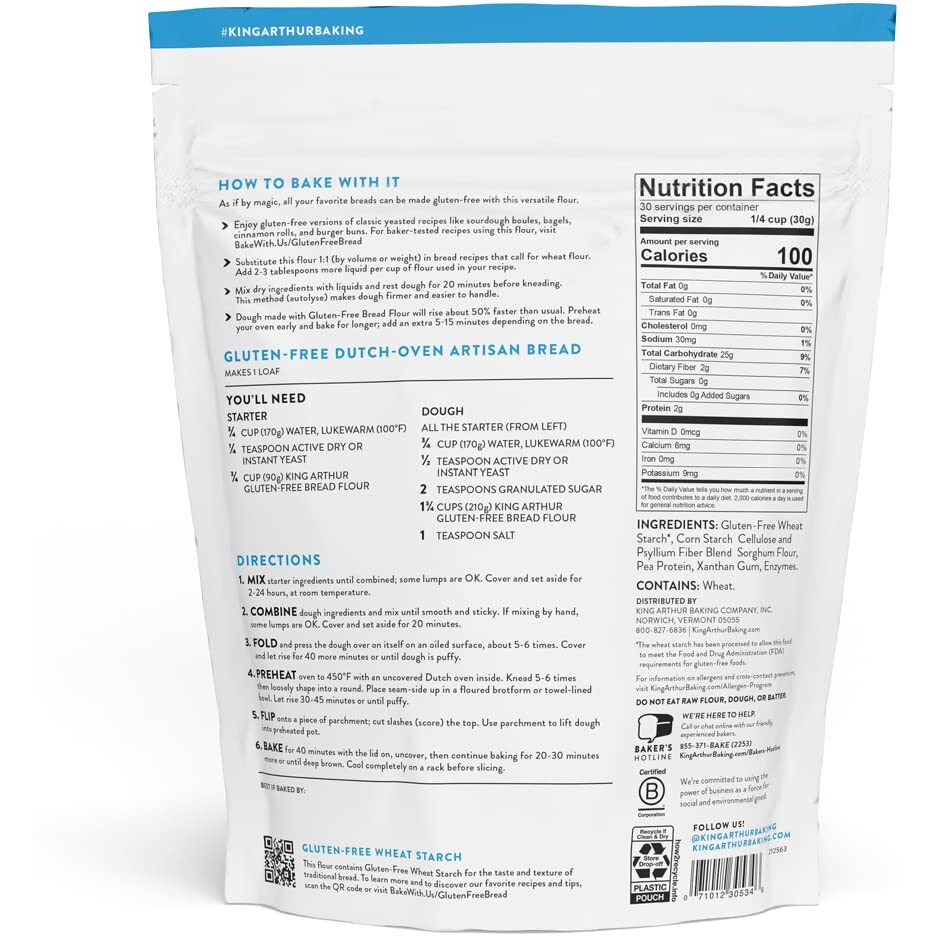 King Arthur Gluten Free Bread Flour 11 Replacement For Yeasted Recipes - 2 Lbs Of Premium Gf Flour For Artisan Boules, Bagels, Cinnamon Rolls & Burger Buns - Sorghum & Xanthan Gum