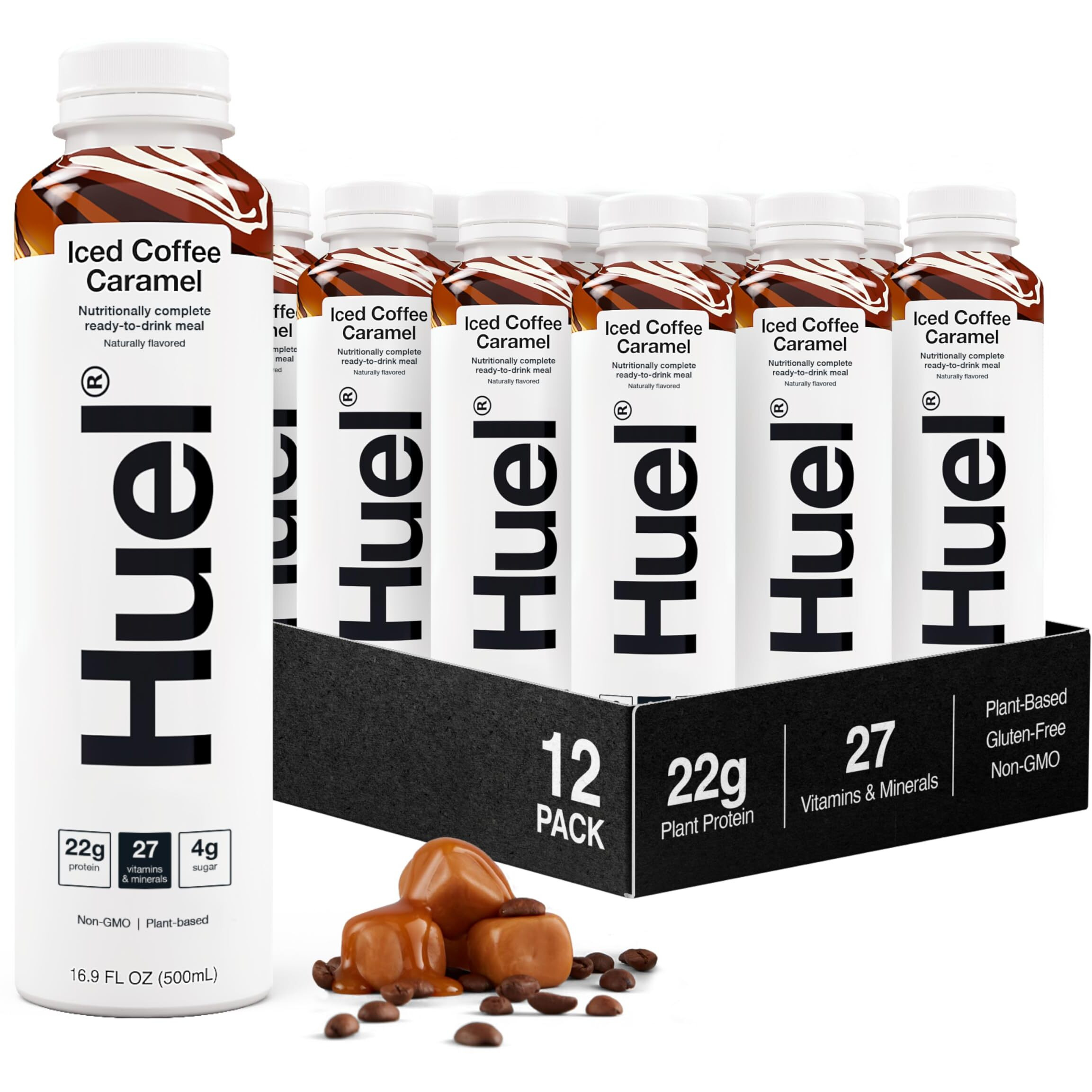 Huel Ready-To-Drink | Iced Coffee Caramel Meal Replacement Drink | High Protein Drink | Nutritionally Complete, Low Sugar, High Fiber, Plant Based, Vegan | 22G Protein Per Bottle, 16.9 Fl Oz (12 Pack)