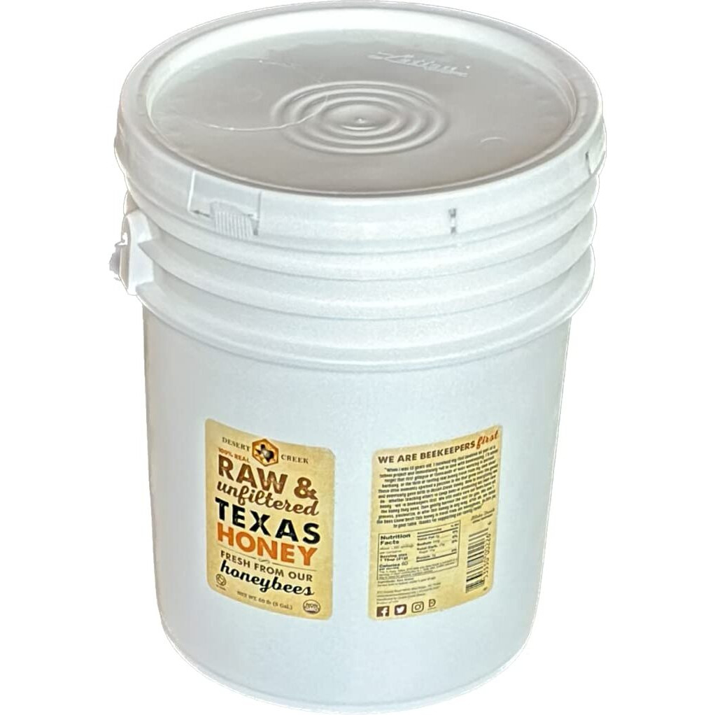 Raw, Unfiltered, Unpasteurized Texas Honey By Desert Creek Honey 5 Gallon (60 Lbs) Bulk Bucket Non-Gmo, Kosher