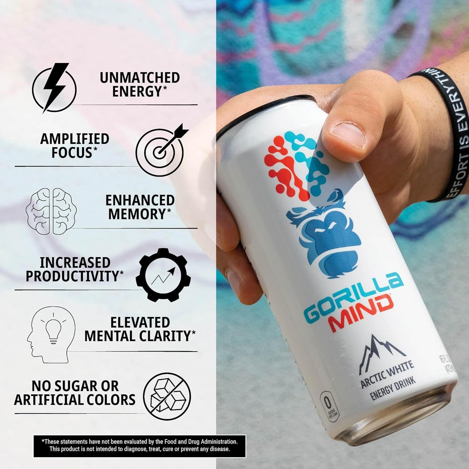 Gorilla Mind Energy Drink | Unmatched Energy  Amplified Focus | N-Acetyl-L-Tyrosine, Alpha-Gpc, 200Mg Caffeine, Uridine, Saffron | 0 Sugar Or Artificial Colors | 16Oz, 12-Pack (Bombsicle)