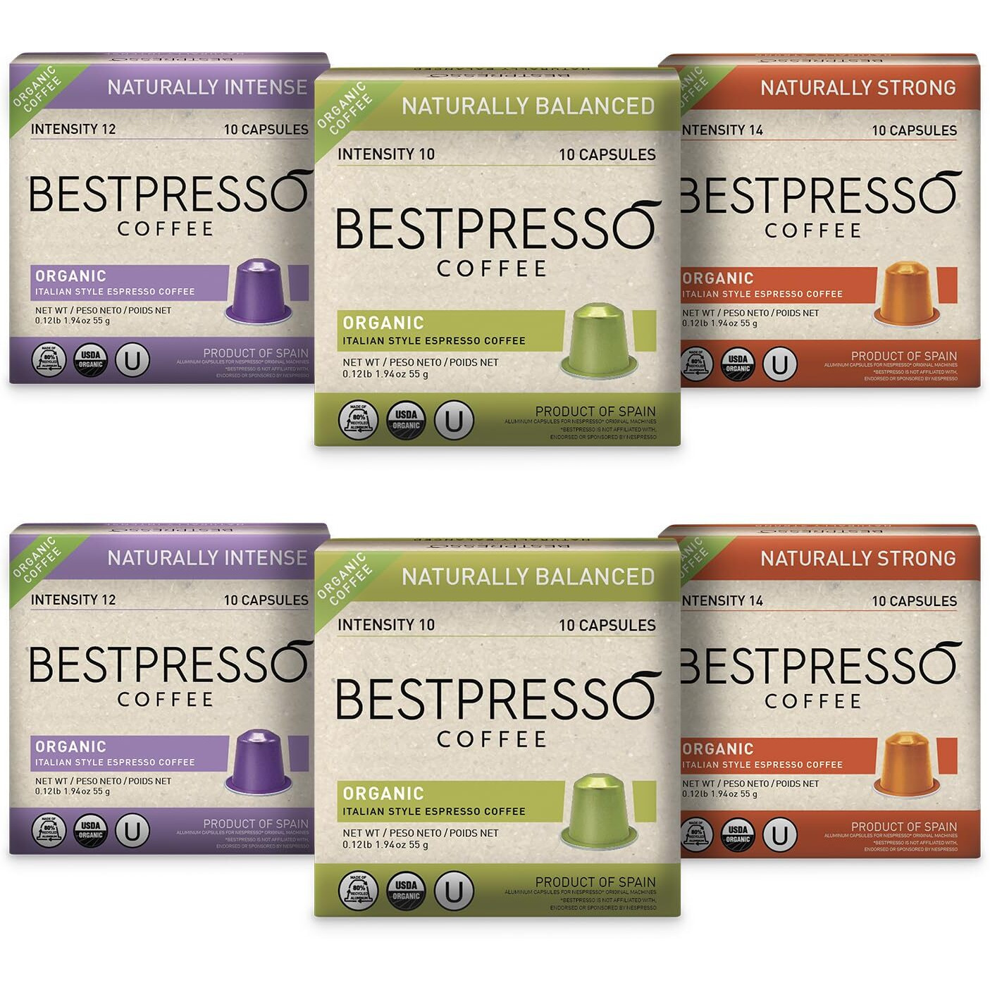 Organic Usda Bestpresso Coffee Aluminum Espresso Pods For Nespresso Original Machine 120 Pack (Variety Pack)