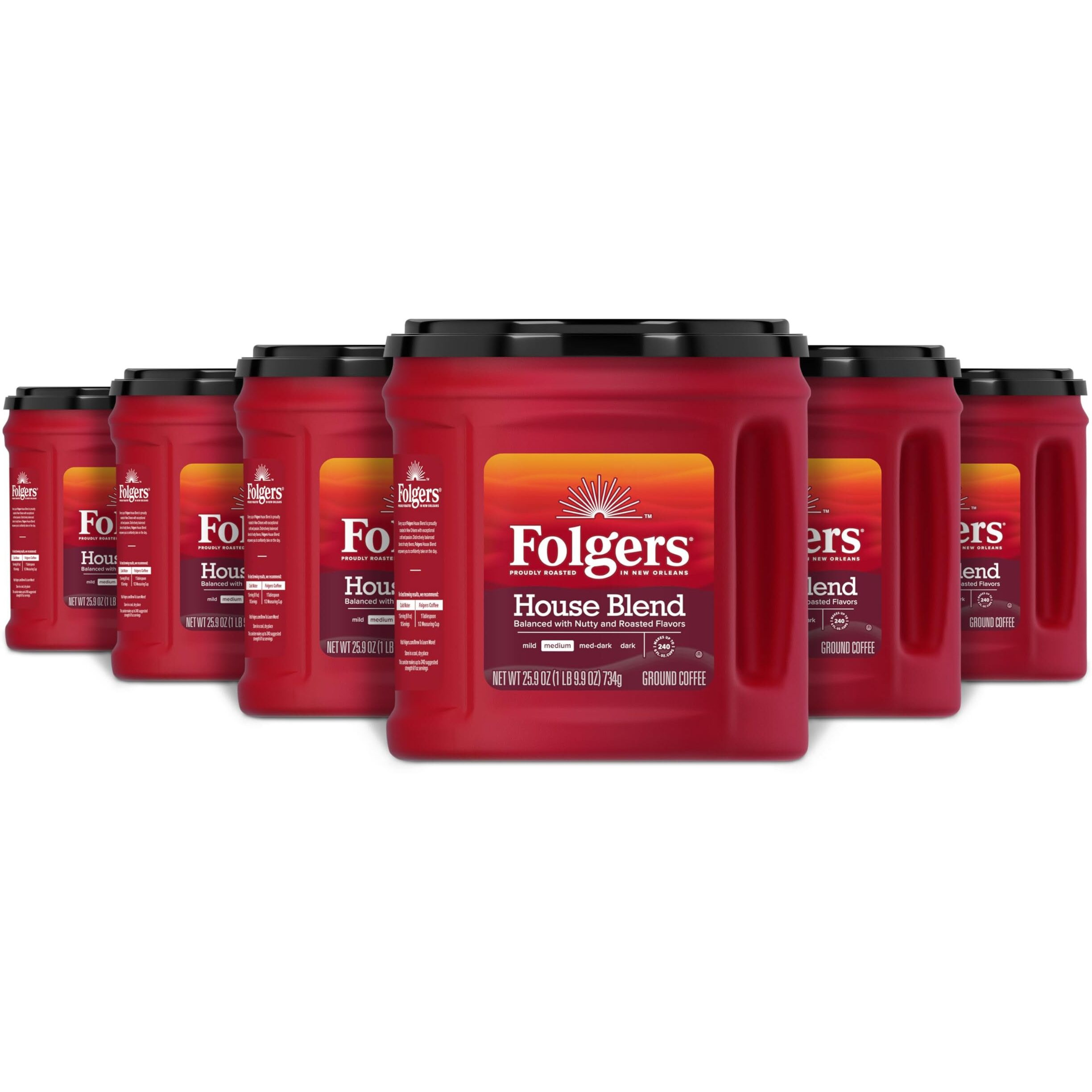 Folgers House Blend Medium Roast Ground Coffee, 25.9 Ounce (Pack Of 6)