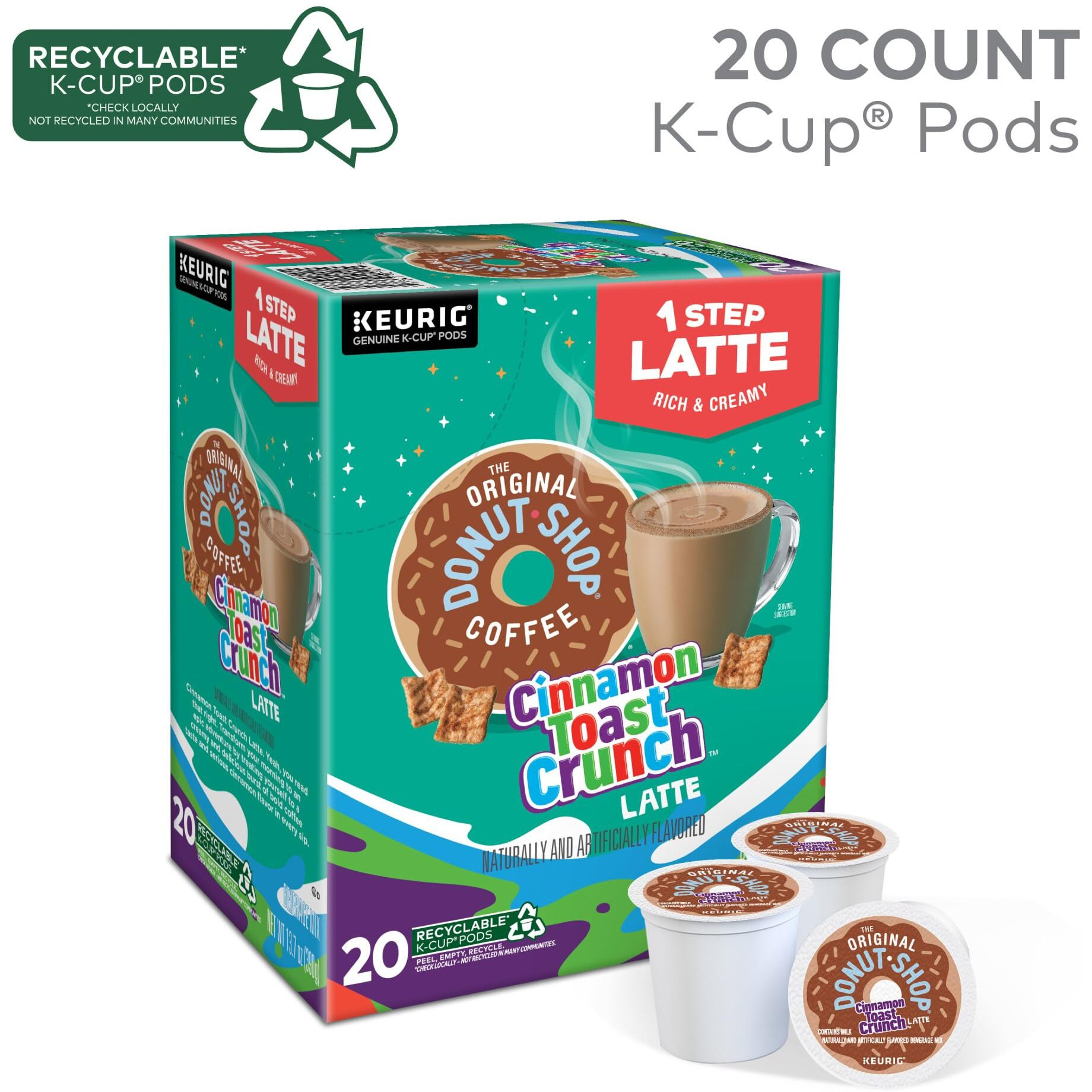 The Original Donut Shop One Step Cinnamon Toast Crunch Latte, Keurig Single Serve K-Cup Pods, 20 Count
