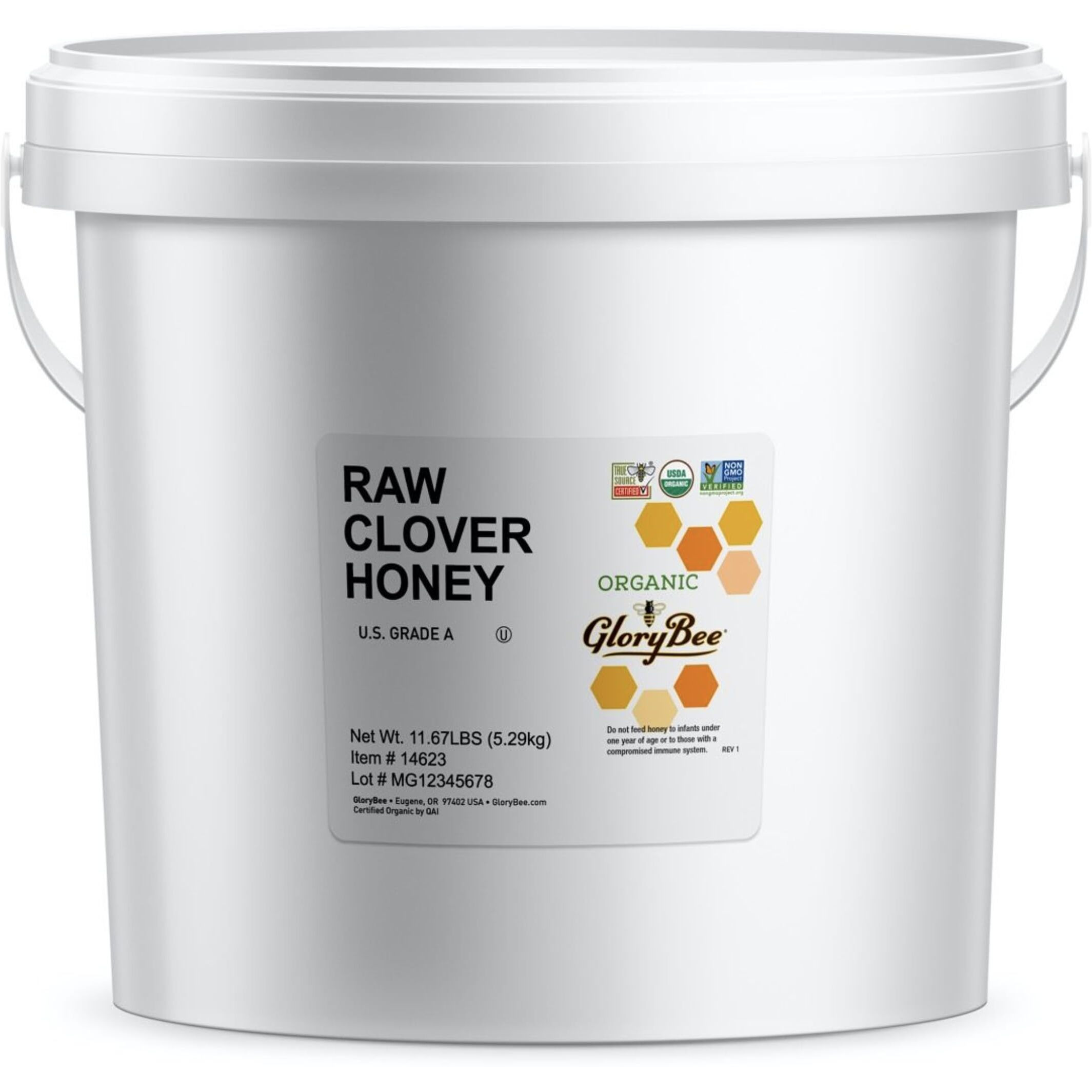 Glorybee Raw Honey, True Source Certified, Usda Organic, Organic Clover, 186.72 Ounce Bulk Pail