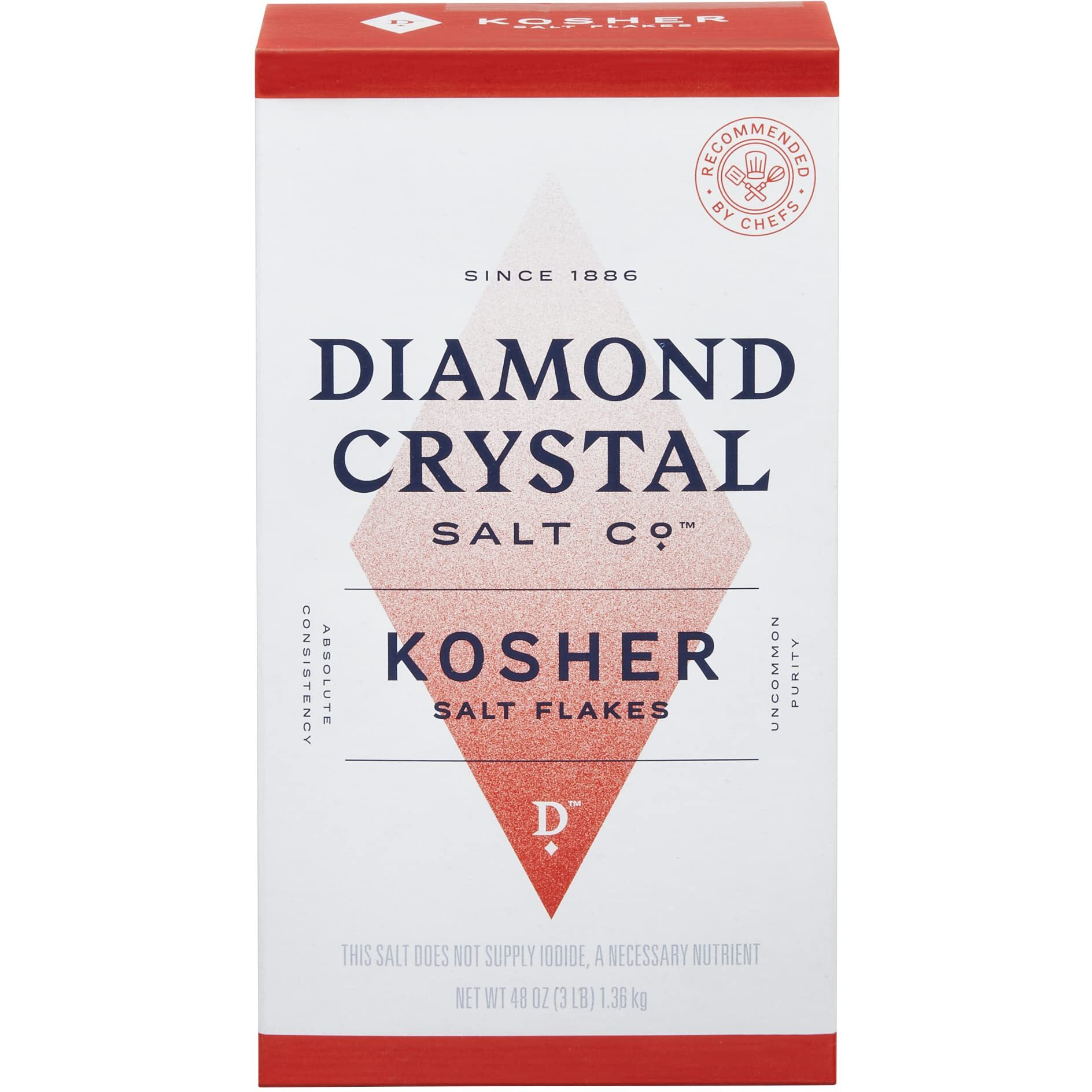 Diamond Crystal Kosher Salt - Full Flavor, No Additives And Less Sodium - Pure And Natural Since 1886 - 3 Pound (New Packaging)