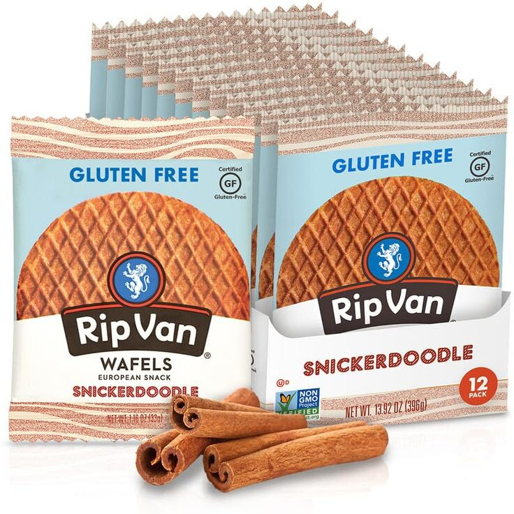Rip Van Gluten-Free Snickerdoodle Stroopwafel, Healthy Gluten-Free Snacks, Non-Gmo Snacks, Low Sugar (6G), Low Calorie Snack, 12 Count