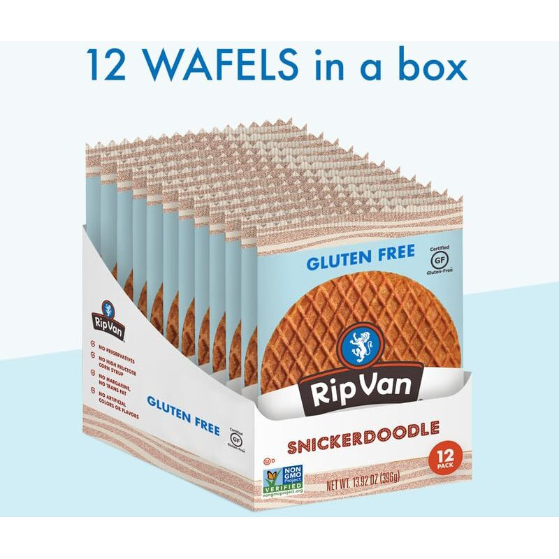 Rip Van Gluten-Free Snickerdoodle Stroopwafel, Healthy Gluten-Free Snacks, Non-Gmo Snacks, Low Sugar (6G), Low Calorie Snack, 12 Count