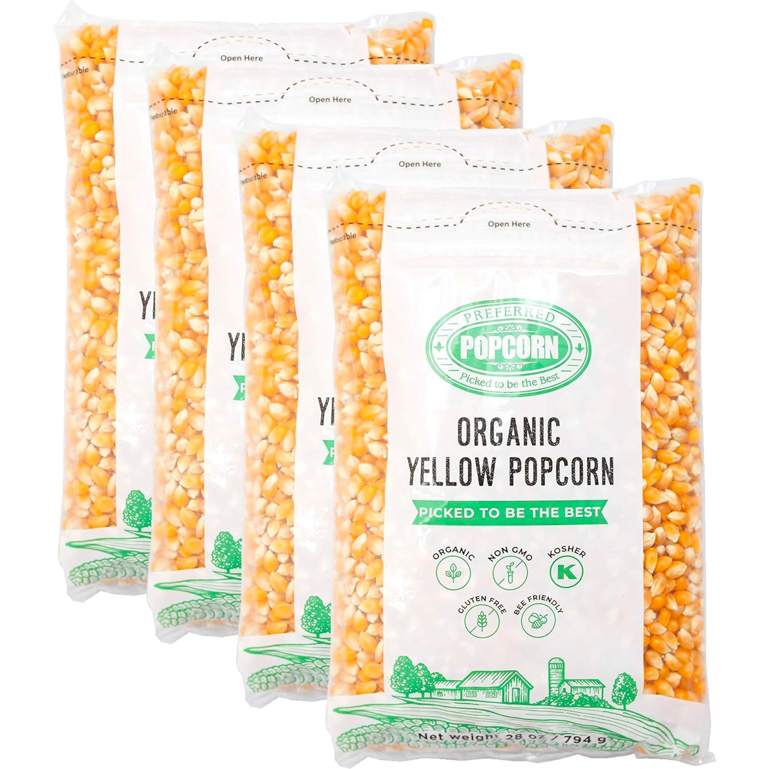 Preferred Popcorn Organic Popcorn, 28 Ounce Bag, Pack Of 4, 30 Servings Per Bag