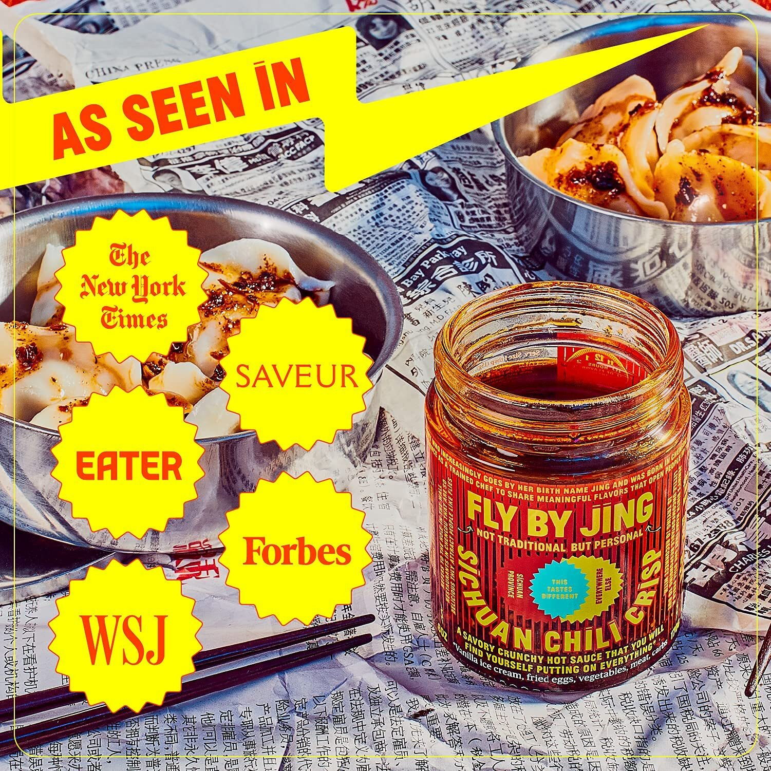 Flybyjing Variety Pack W/Sichuan Chili Crisp, Zhong Sauce & Chengdu Crunch, All Natural & Vegan, Perfect Hot Sauce Gift For Foodies, 6Oz (3 Pack)