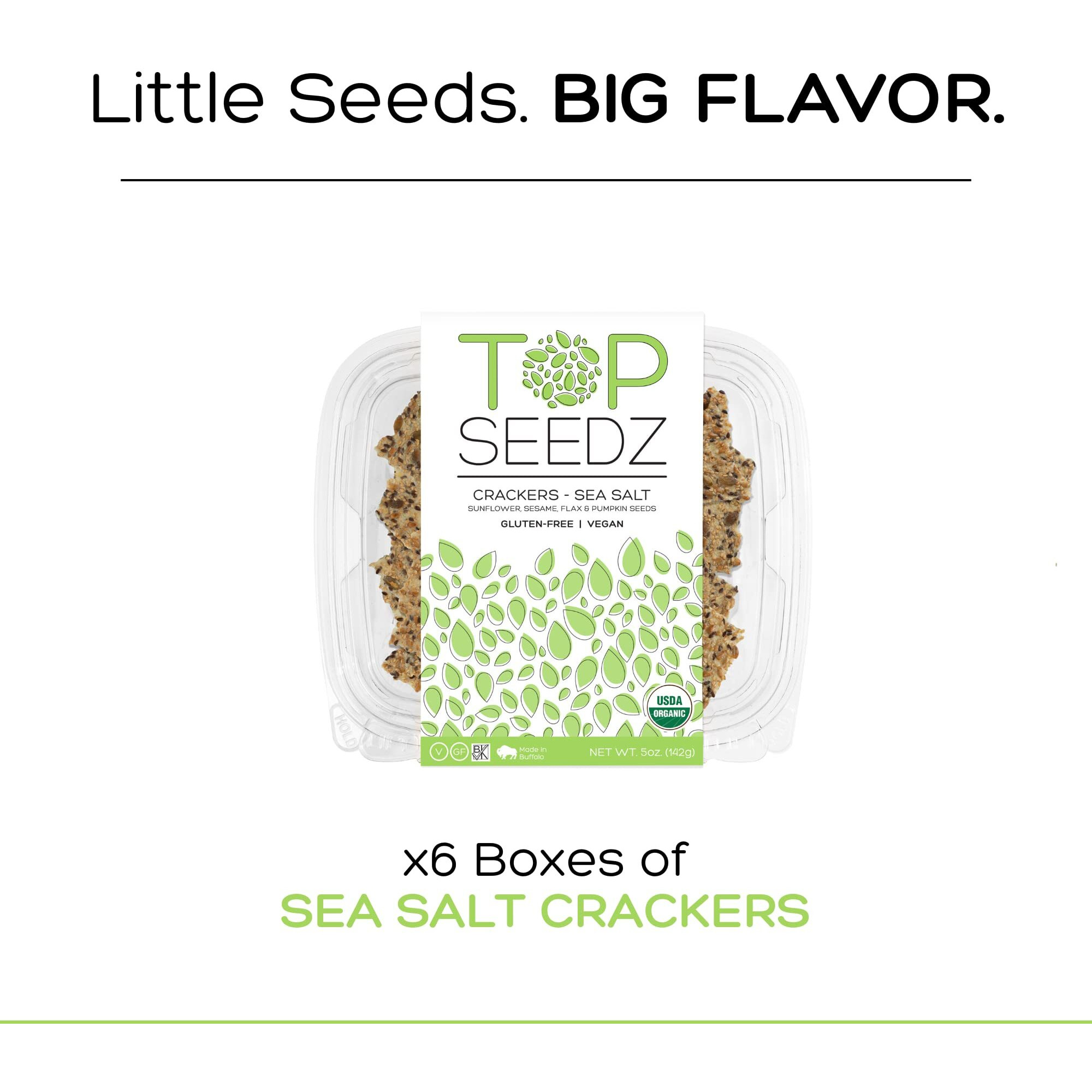 Top Seedz Certified Organic Gluten Free Sea Salt Seed Crackers | 6-Pack | 5 Ounces | Healthy Vegan Crackers With Plant Based Protein | Made Of Sunflower, Flax, Sesame And Pumpkin Seed