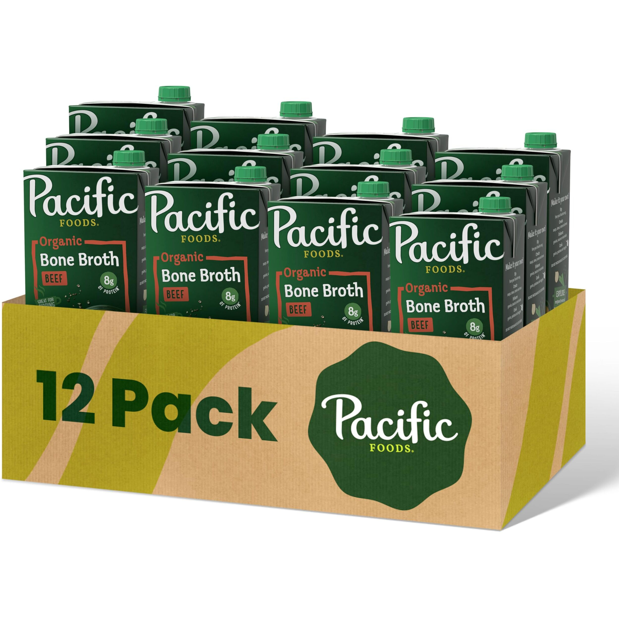 Pacific Foods Organic Beef Bone Broth, 32 Oz, Pack Of 12