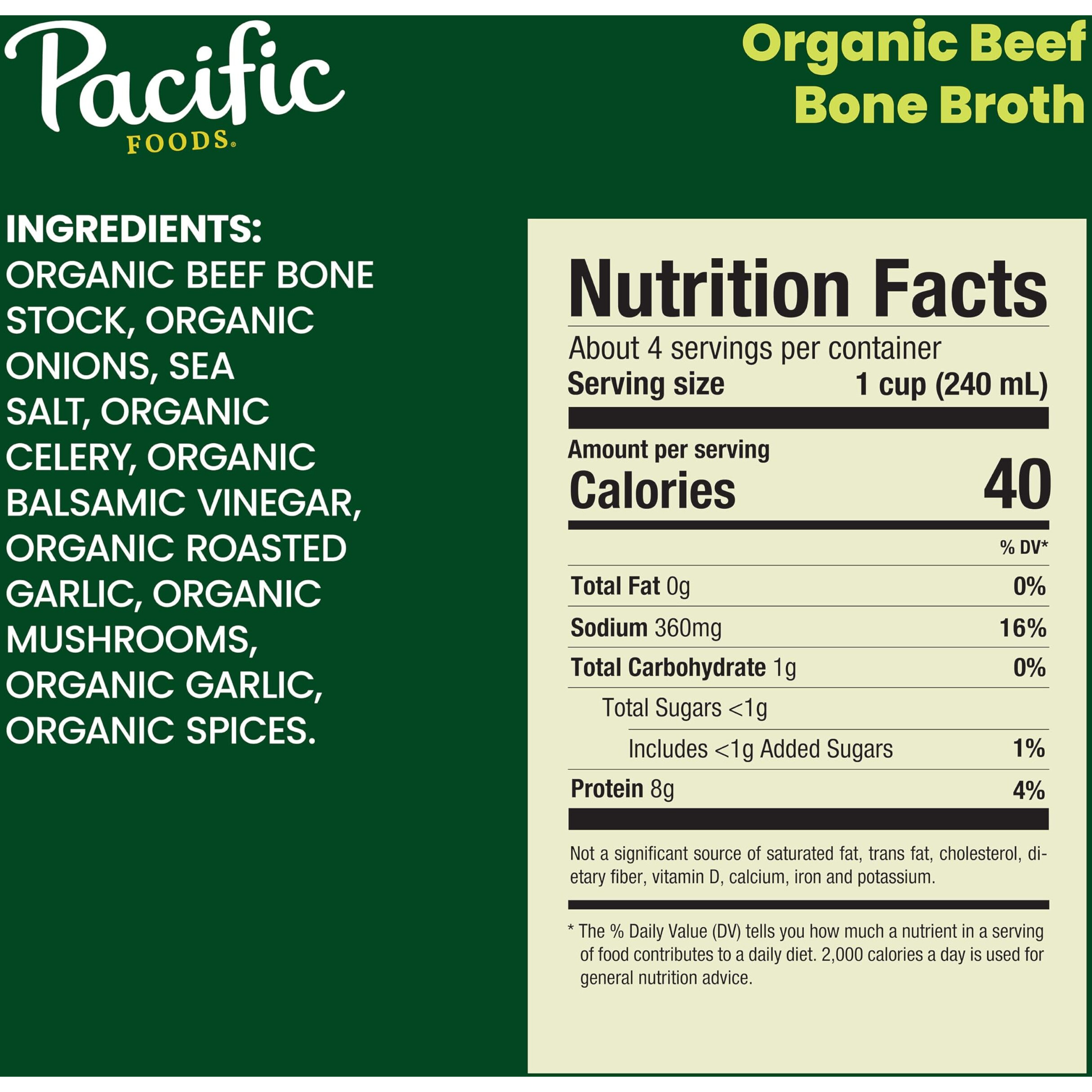 Pacific Foods Organic Beef Bone Broth, 32 Oz, Pack Of 12
