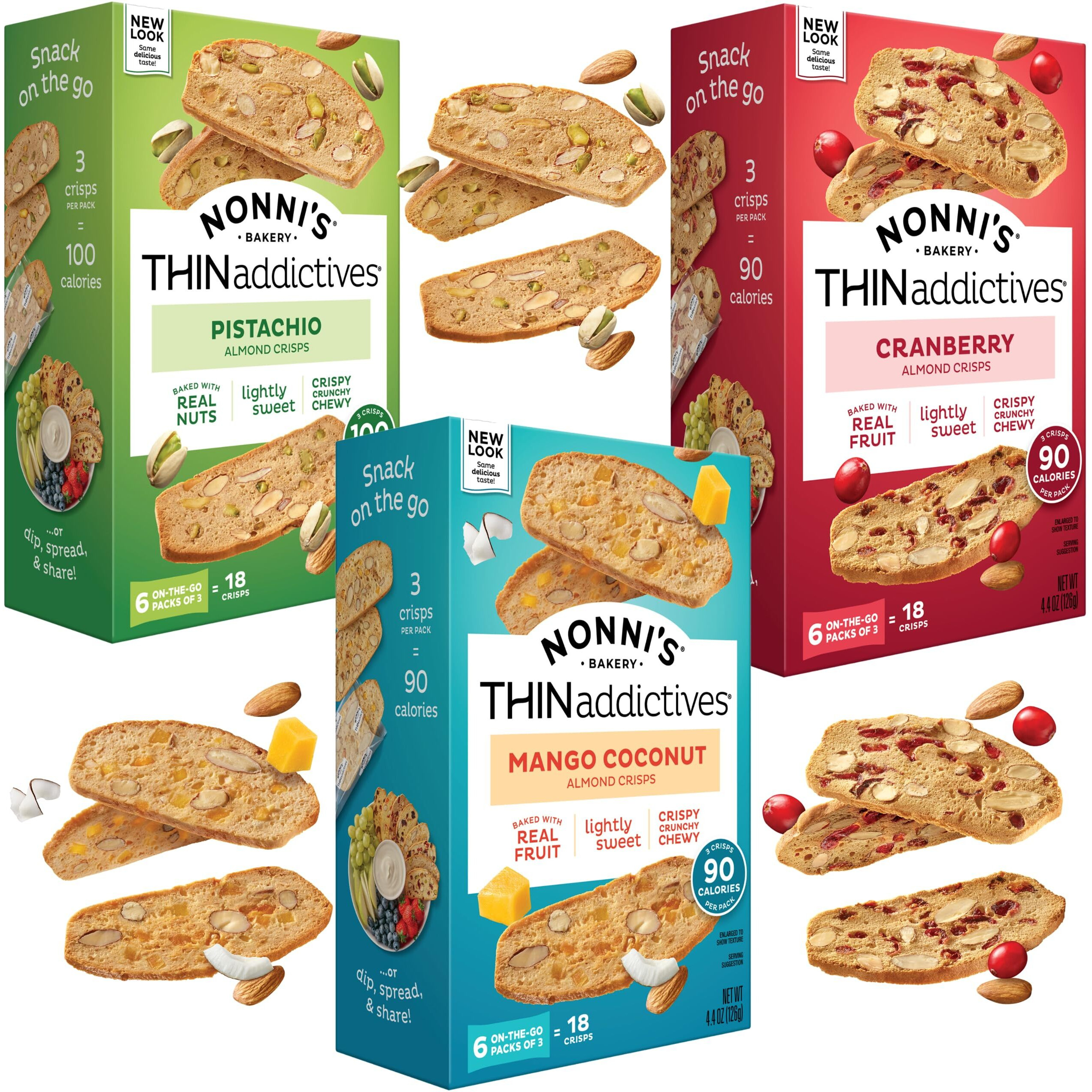 Thinaddictives Variety 3 Pack - 3 Flavors W/ 18 Cookies Per Box - Sweet & Crunchy Almond Cookie Thins - Biscotti Italian Cookies - Biscotti Individually Wrapped Cookies - Kosher Coffee Cookie - 4.4 Oz