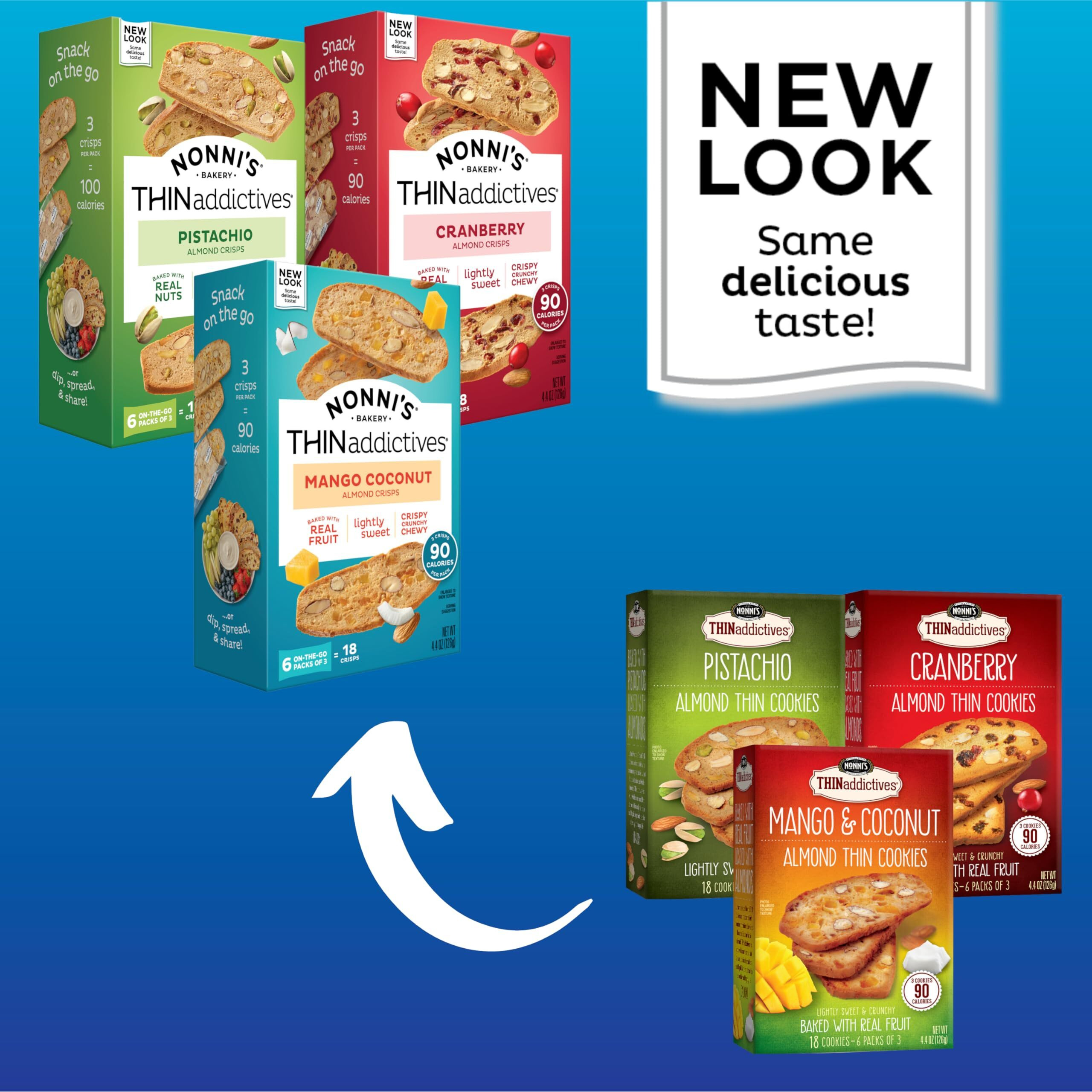 Thinaddictives Variety 3 Pack - 3 Flavors W/ 18 Cookies Per Box - Sweet & Crunchy Almond Cookie Thins - Biscotti Italian Cookies - Biscotti Individually Wrapped Cookies - Kosher Coffee Cookie - 4.4 Oz