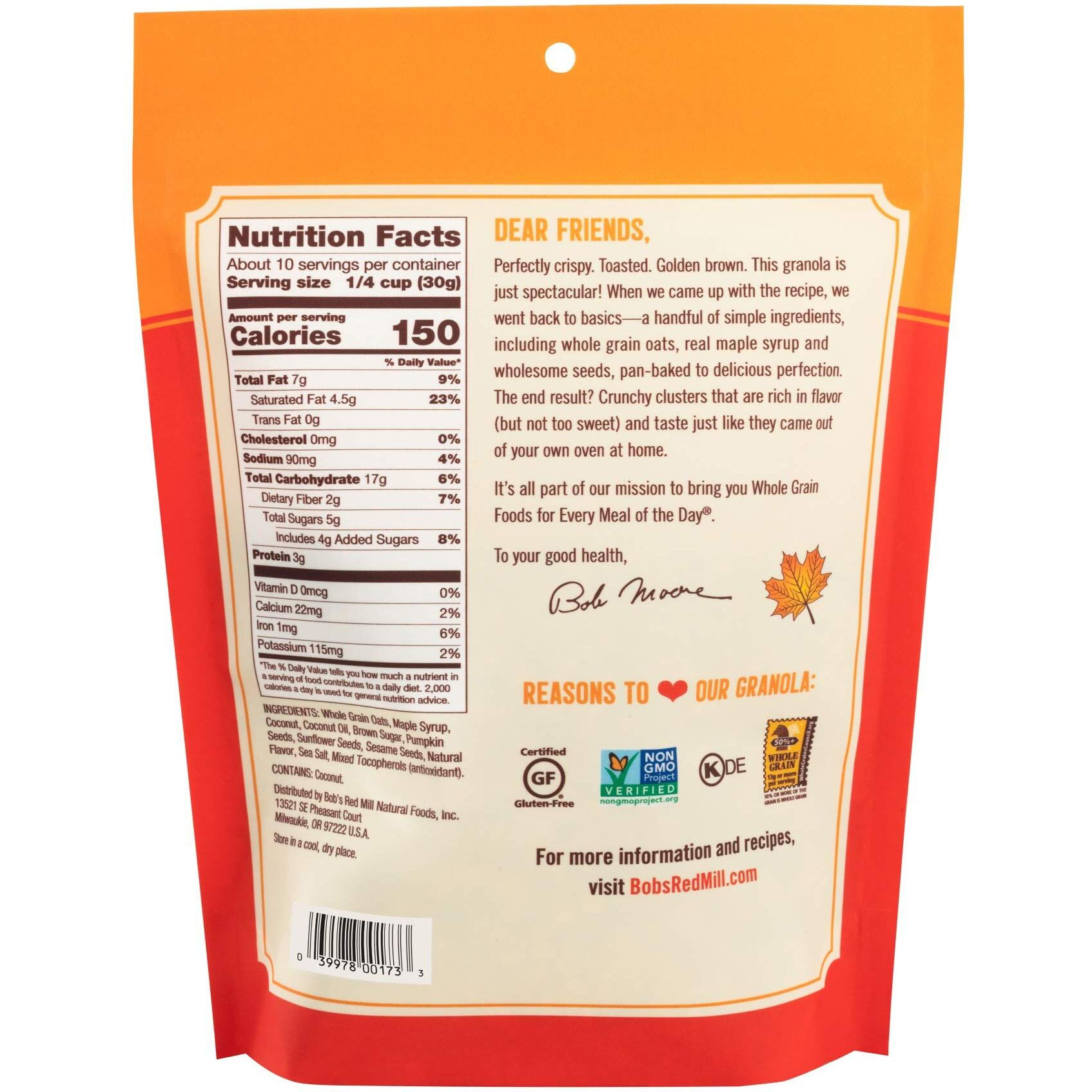 Bobs Red Mill Maple Sea Salt Homestyle Granola, 11 Ounce Bag (Pack Of 6), Certified Gluten Free, Non-Gmo, Whole Grain