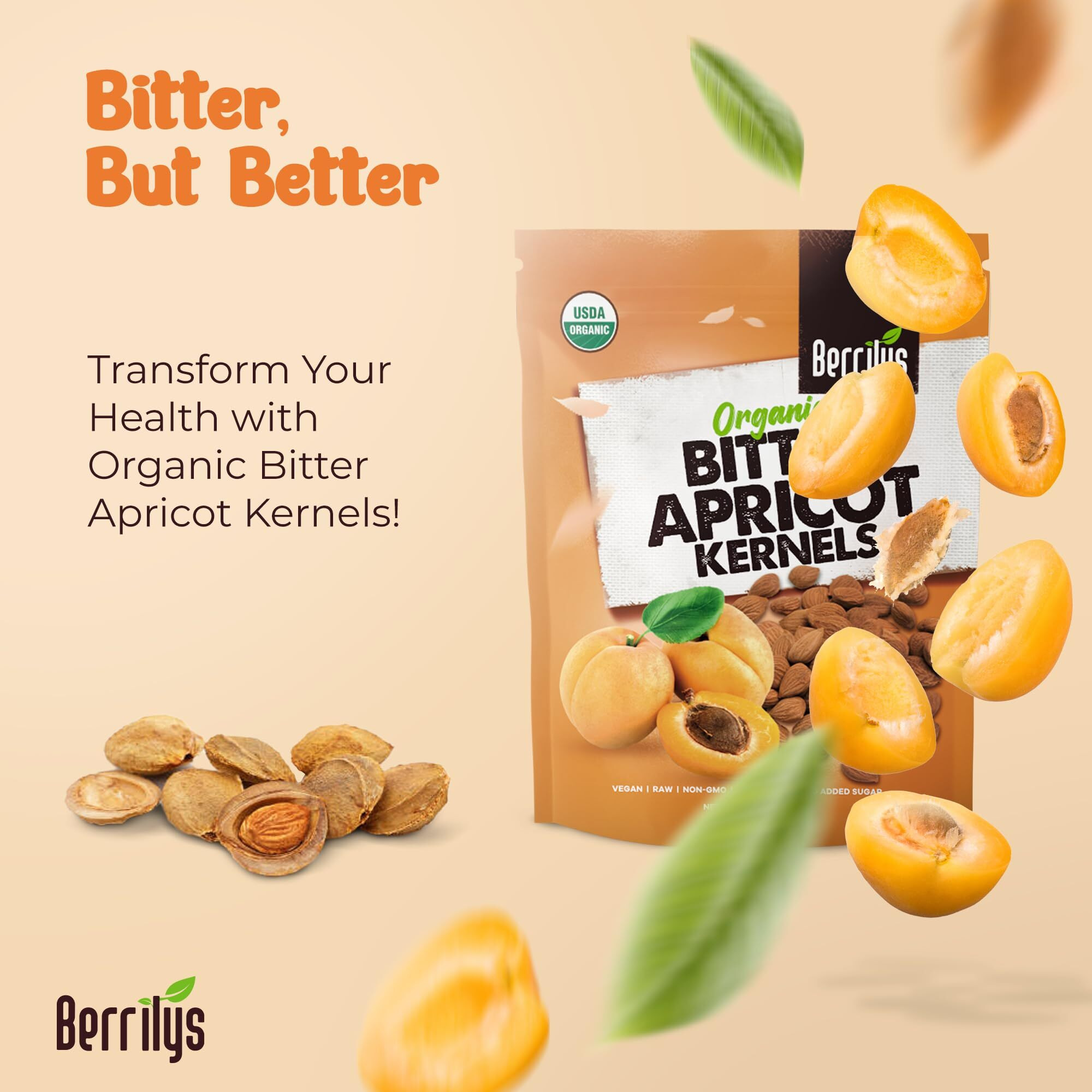 Usda Organic Bitter Apricot Kernels 1 Lb (16 Oz), Natural Bitter Apricot Seeds, Vegan, Non-Gmo, Gluten Free