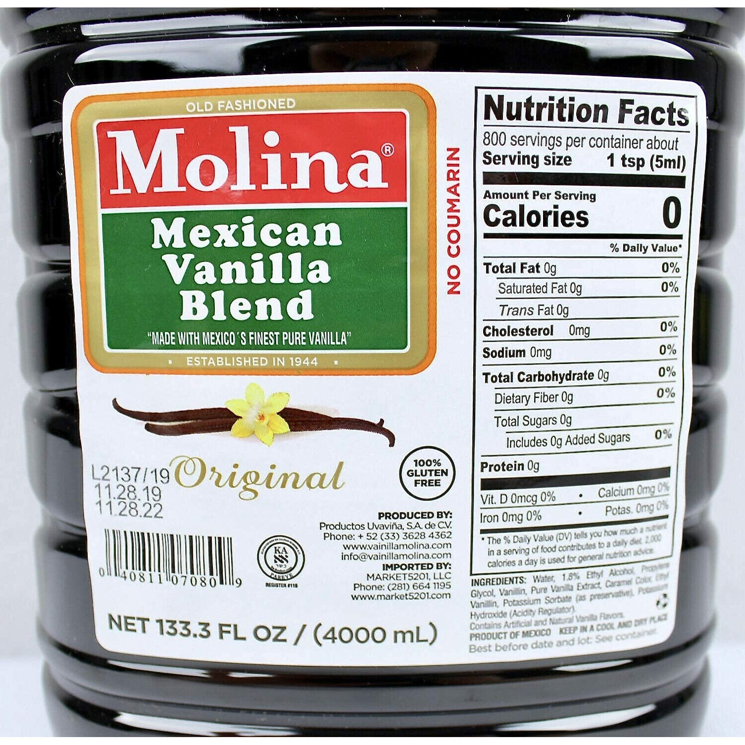 Molina Vanilla - Mexican Vanilla 133.3 Fl Oz / 4000 Ml