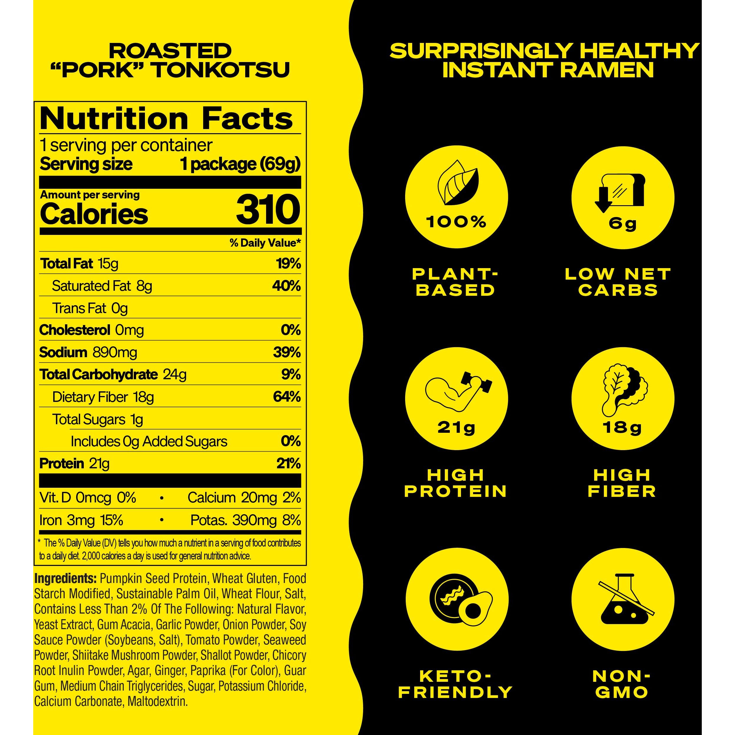 Immi Roasted "&quotPork"" Tonkotsu Ramen, 100% Plant Based, Keto Friendly, Low Carb, High Protein, Packaged Noodle Meal Kit, Ready To Eat, 6 Pack