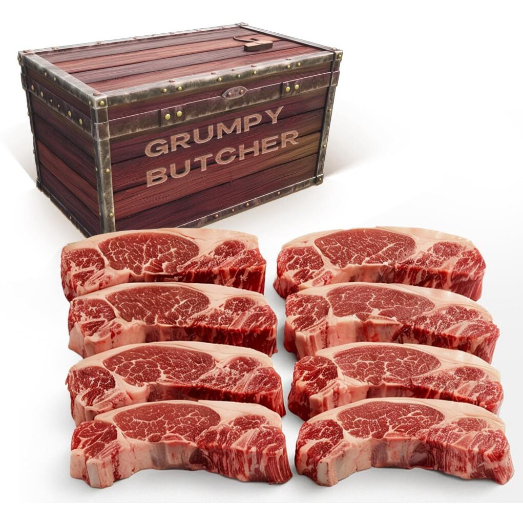 Grumpy Butcher New York Strip Steak, 8 Pack (10 Oz Each) - Prime Steak House Quality Ny Strip Steak Meat - With Steaks Gift Packages Specials Option