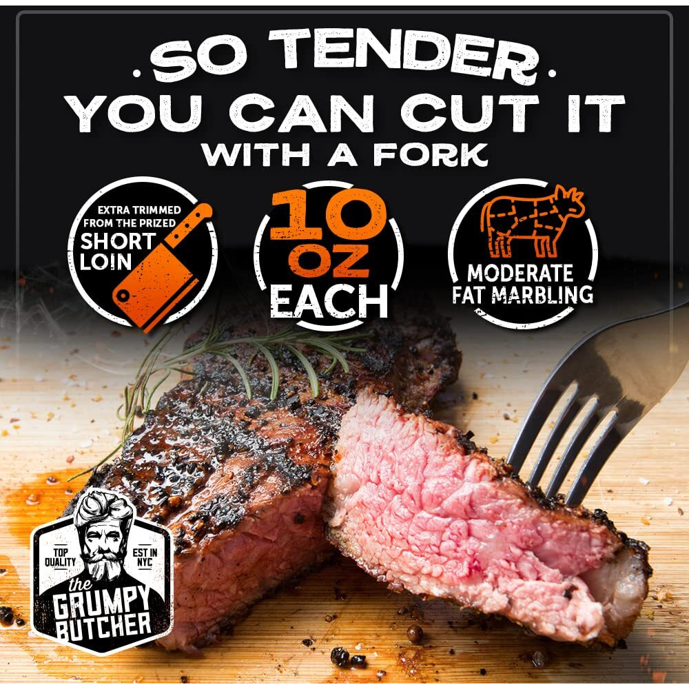 Grumpy Butcher New York Strip Steak, 8 Pack (10 Oz Each) - Prime Steak House Quality Ny Strip Steak Meat - With Steaks Gift Packages Specials Option