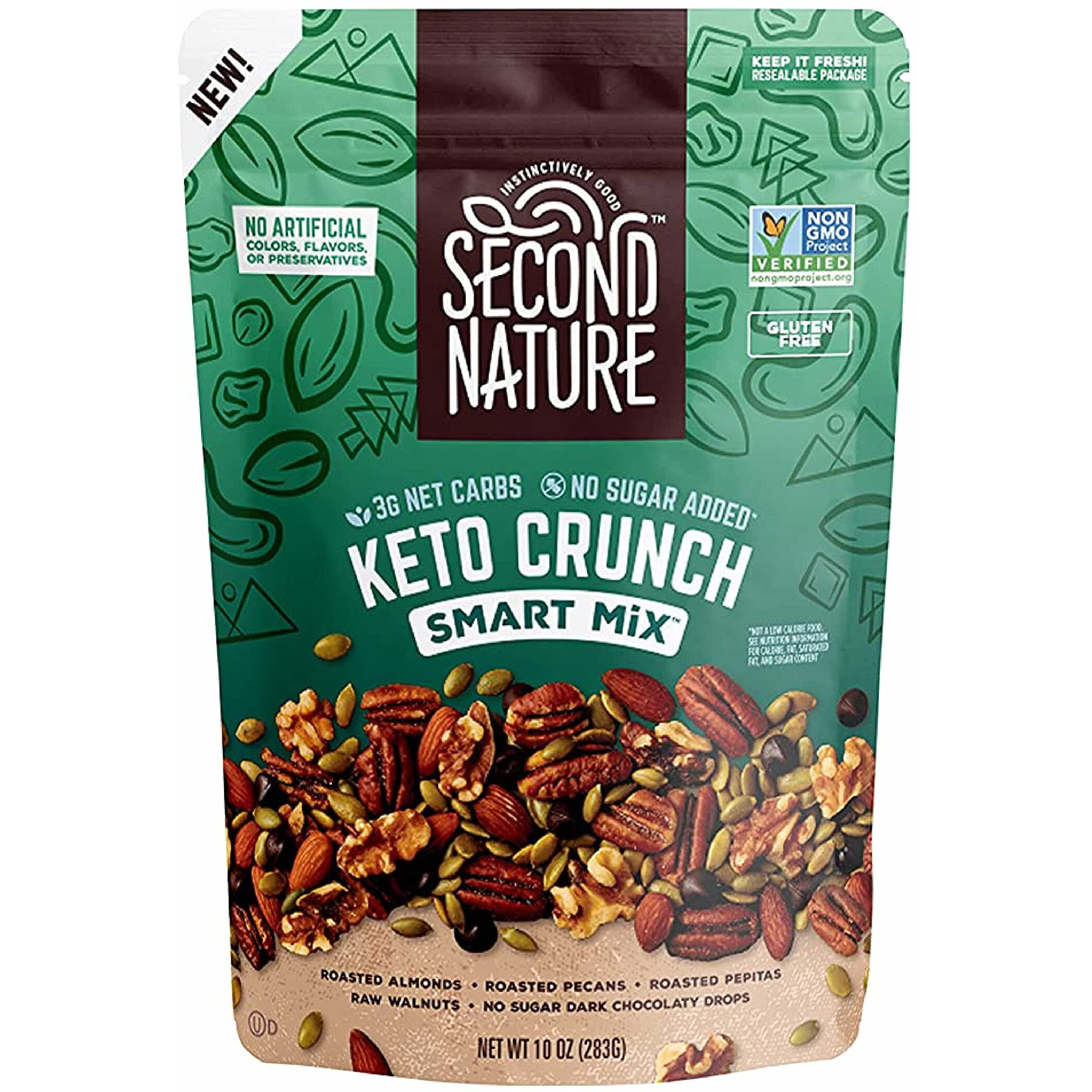 Second Nature Keto Crunch Smart Snack Mix, 10 Oz Individual Snack Packs (Pack Of 6) - Certified Keto Gluten Free Snack - No Sugar Added Dark Chocolate And Nut Trail Mix, Ideal For Travel Snacks