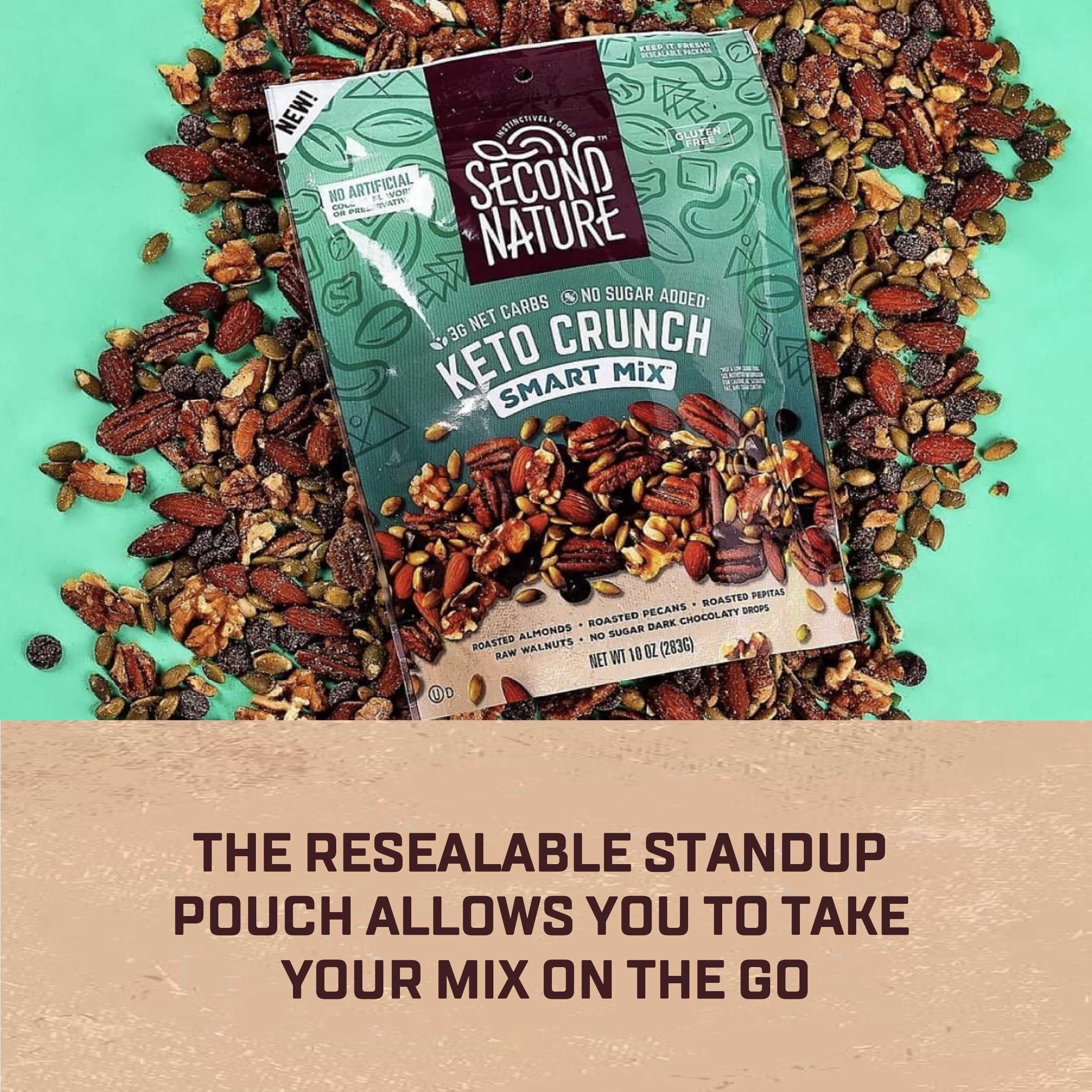 Second Nature Keto Crunch Smart Snack Mix, 10 Oz Individual Snack Packs (Pack Of 6) - Certified Keto Gluten Free Snack - No Sugar Added Dark Chocolate And Nut Trail Mix, Ideal For Travel Snacks