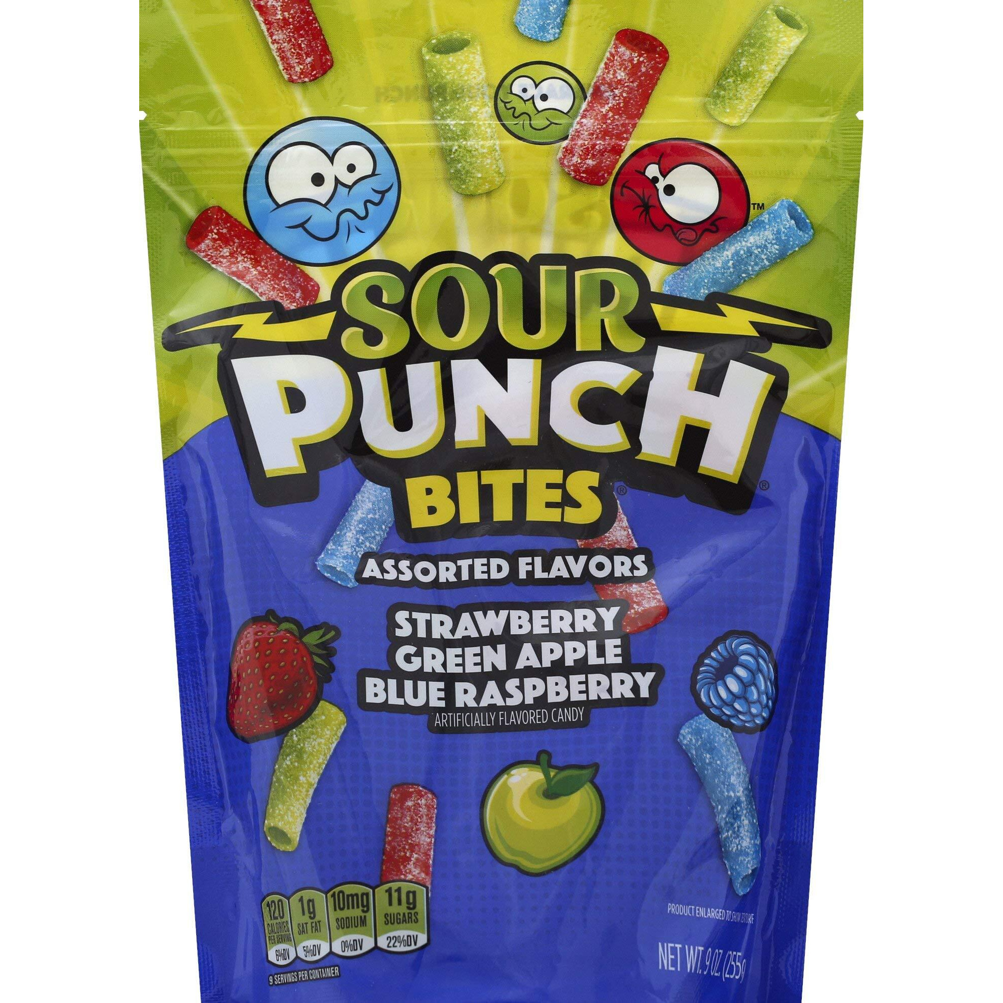 Sour Punch Bites, Blue Raspberry, Apple & Strawberry Flavors, Soft & Chewy Candy, 9Oz Bag (12 Pack)