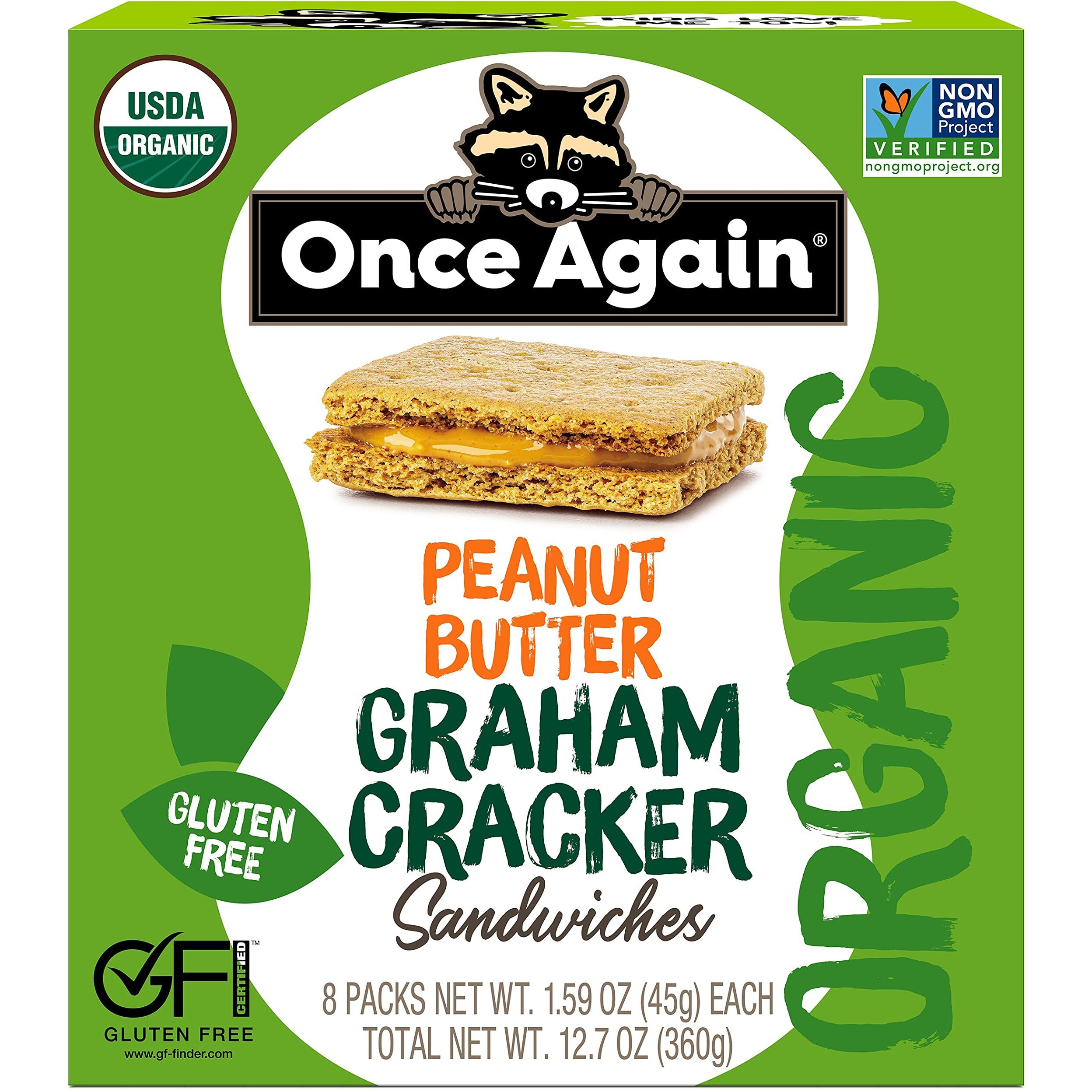 Once Again Peanut Butter Graham Cracker Sandwiches - Organic & Gluten Free, Non-Gmo - Gluten Free Certified, Vegan, Kosher - Box Of 8 Sandwich Packs